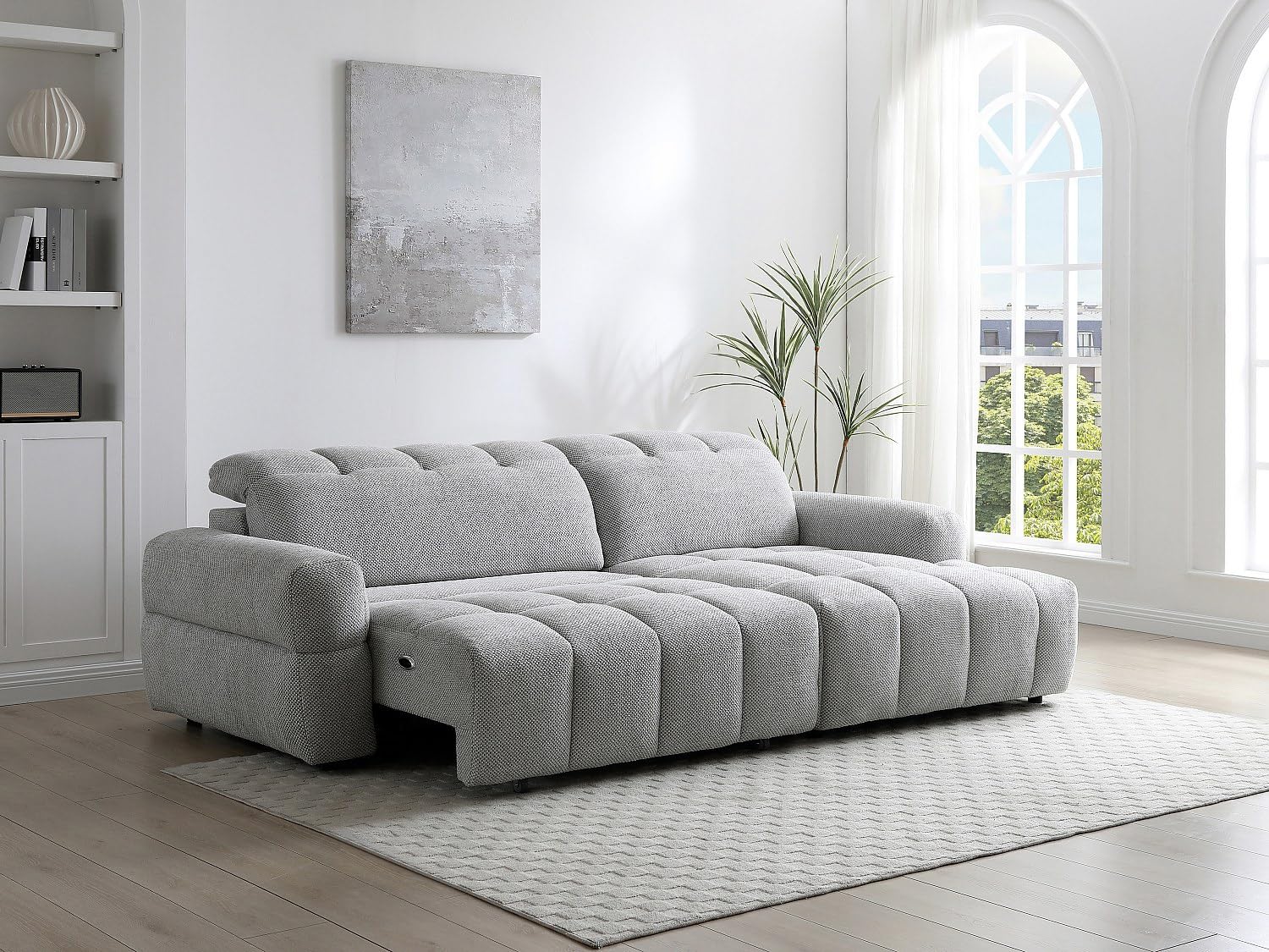 Vente-unique - Ecksofa rechts Relax mit elektrischer Schiebetür, aus grauem Stoff, Cariaala