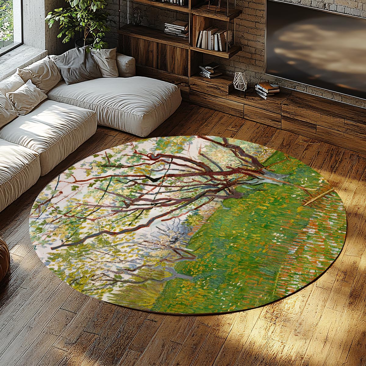 Tapis rond 200cm moderne antidérapant et lavable pour salon chambre et salle à manger