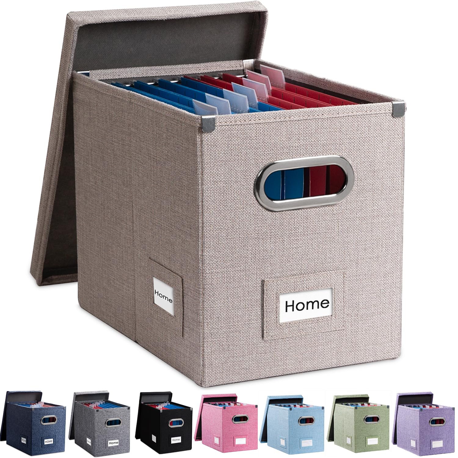 PRANDOM File Organizer Box - Set of 1 Collapsible Decorative Linen Filing Storage Hanging File Folders with Lids