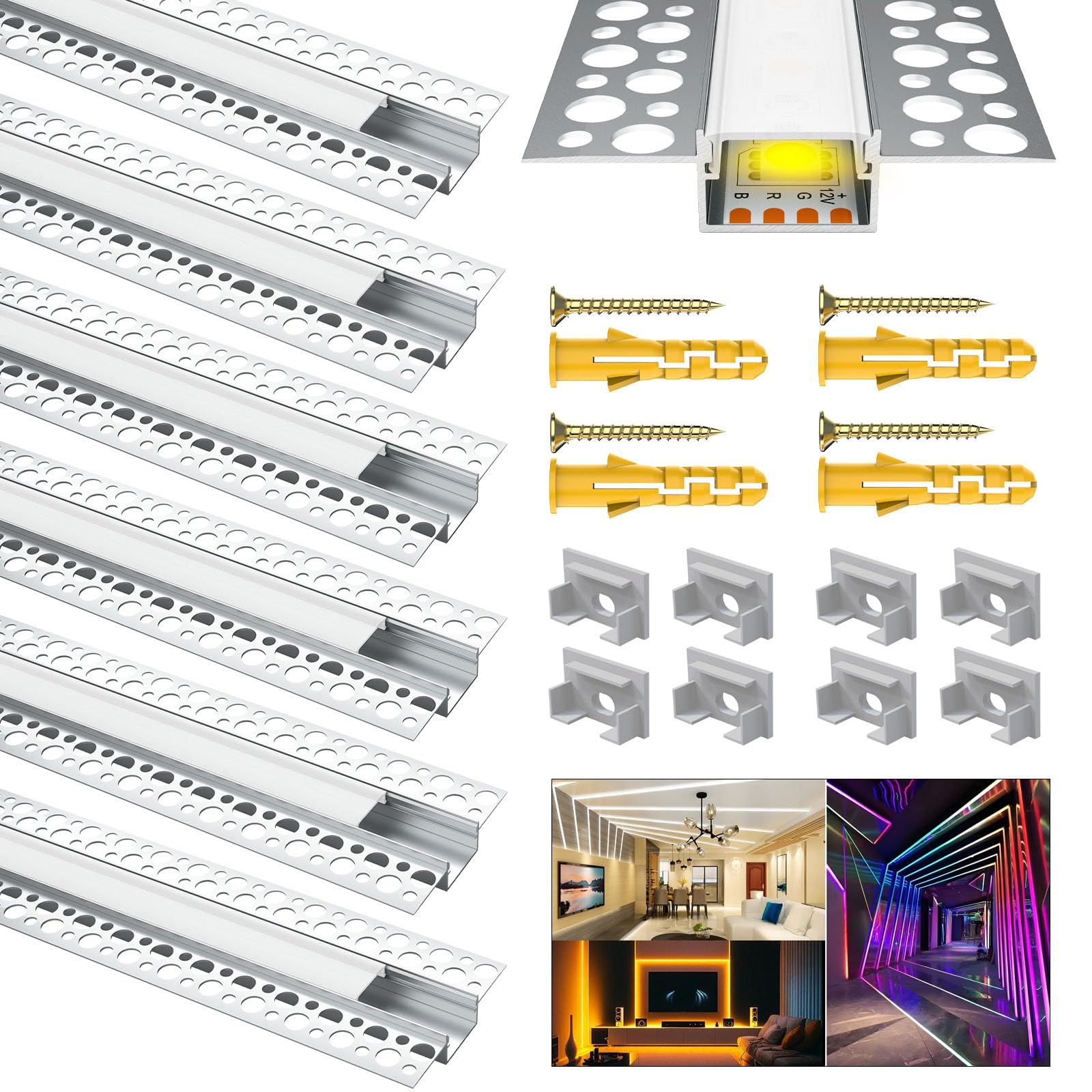 Chesbung LED Trockenbauprofil für 18MM Streifen, 6x1M Aluminum Profil Trockenbau AluProfil für Decken und Wände, Kanal Schiene Eckprofil mit Weiß Abdeckung, Diffusor für Breitere Strip wie Philips Hue