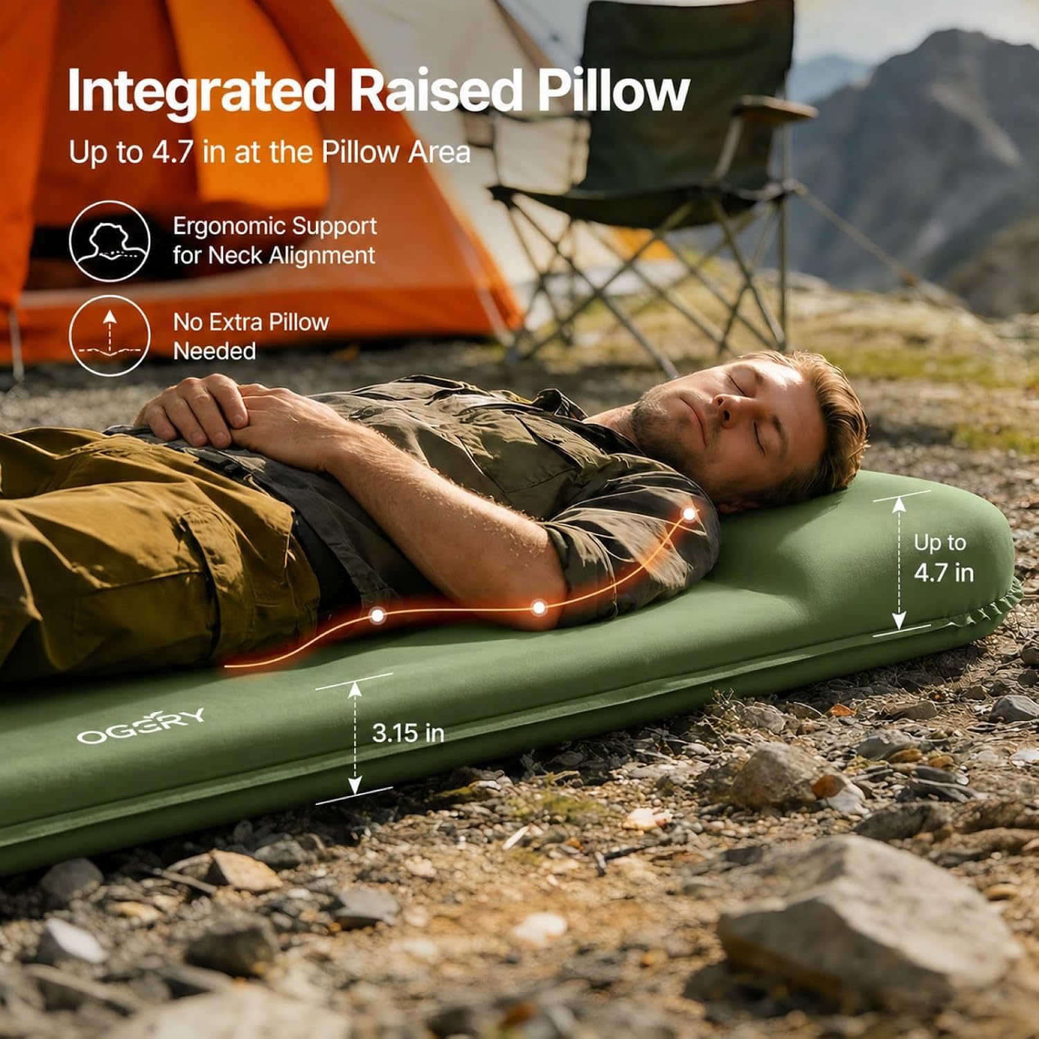 Ogery Self-Inflating Sleeping Pad with Built-in Foot Pump 5 OGERY Self-Inflating Sleeping Pad, 3' Memory Foam Camping Mattress Green