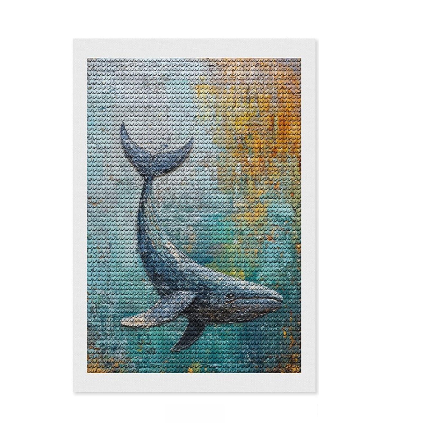 Junmoney Whale Painting Diamond Art Kit 8"x12", for Teens, Enjoyable At-Home Hobby, Modern Decor, Birthday Gift, Easy to Enjoy