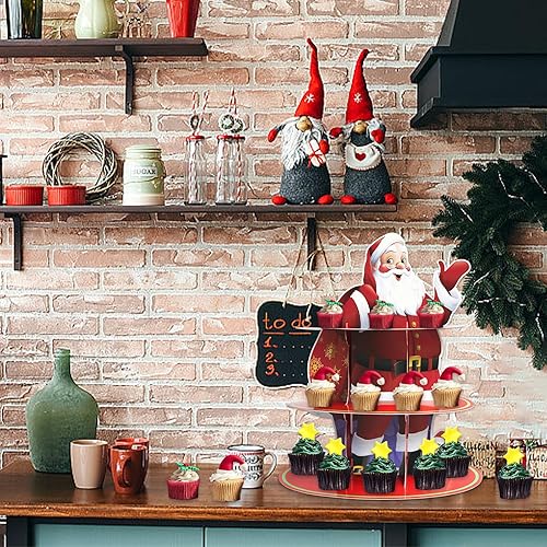 Miniatura 7 de Soporte de 3 niveles para cupcakes de Navidad, Papá Noel, soporte para tartas de Navidad, fiesta de Navidad, cupcake rojo, postre, soporte para