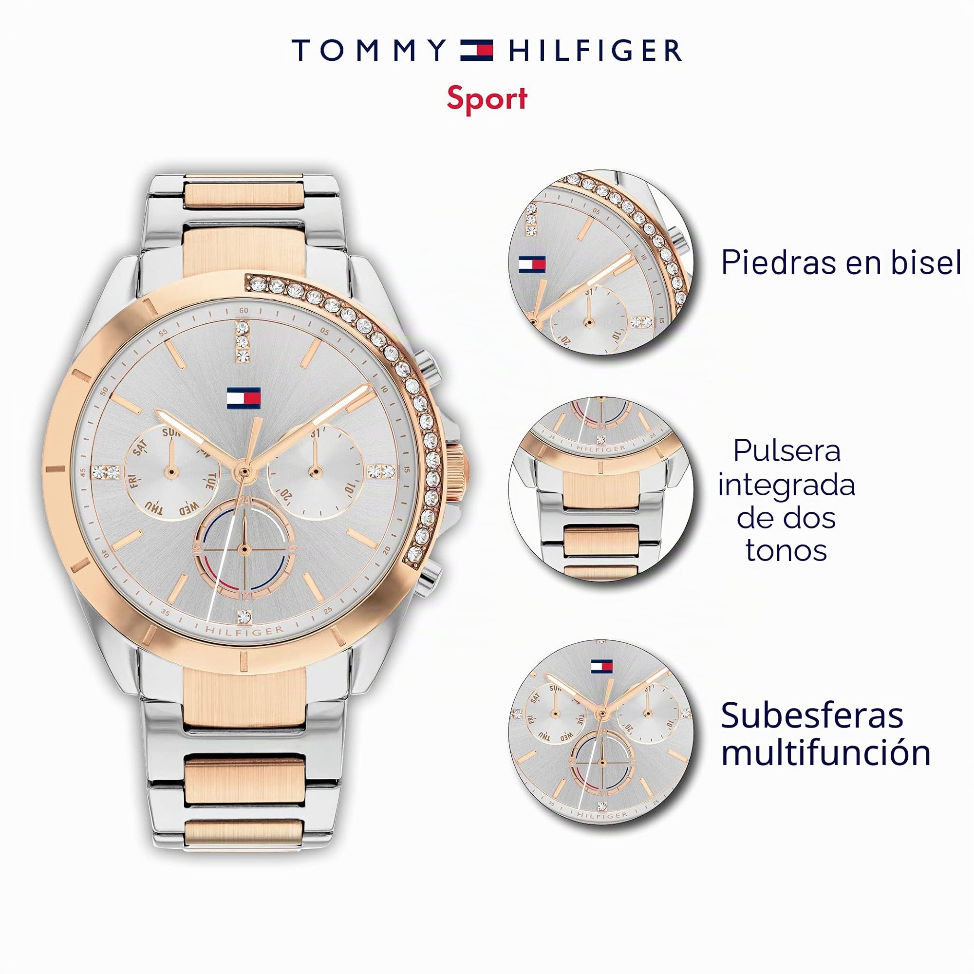 Tommy Hilfiger Reloj Analógico de Cuarzo Multifunción para Mujer con Correa de Acero Inoxidable - Disponible en versión Oro o Plata