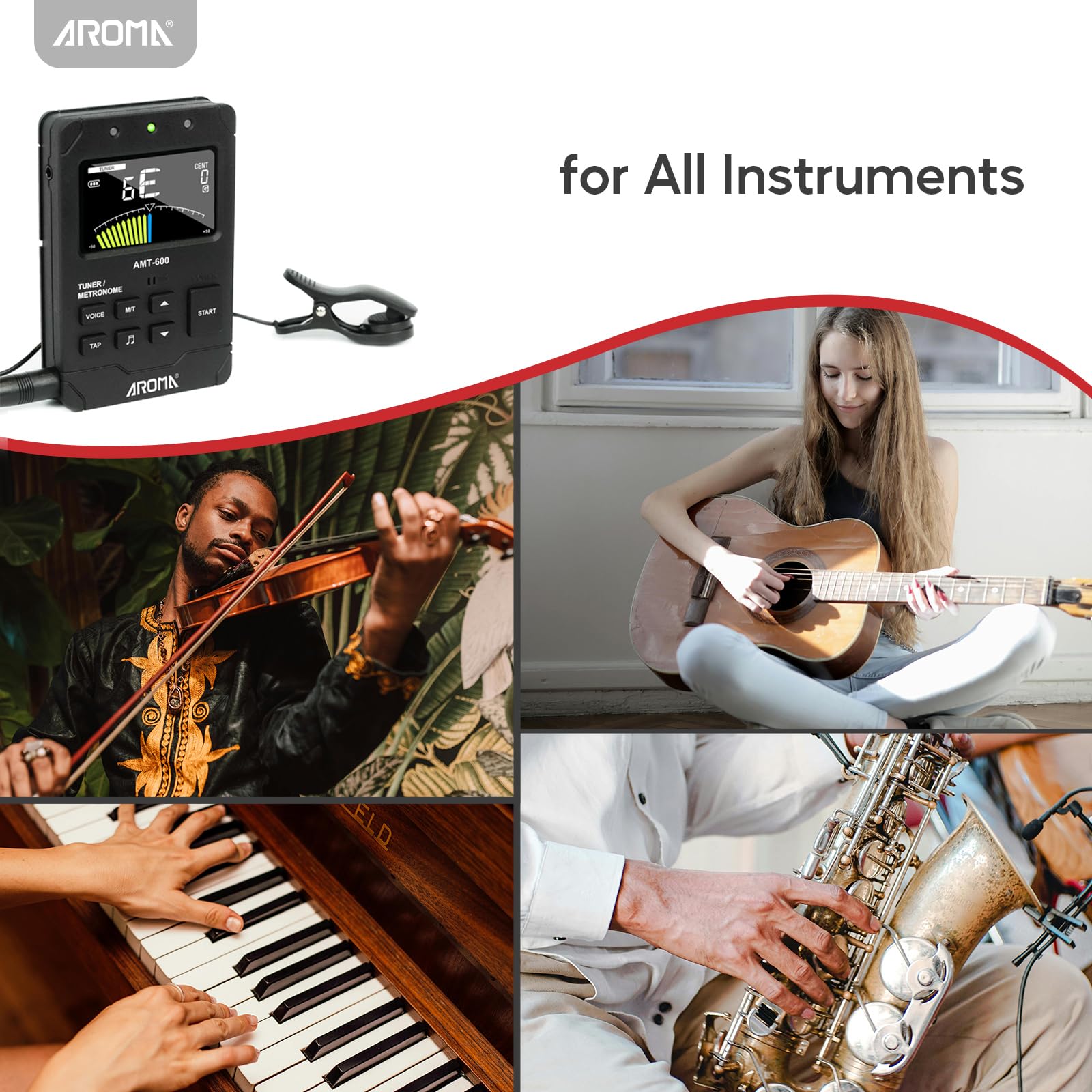 Aroma Metrónomo Digital Afinador Recargable para Todos los Instrumentos con Modos de Afinación para Guitarra, Bajo, Violín, Ukelele, Cromático e Instrumentos de Viento