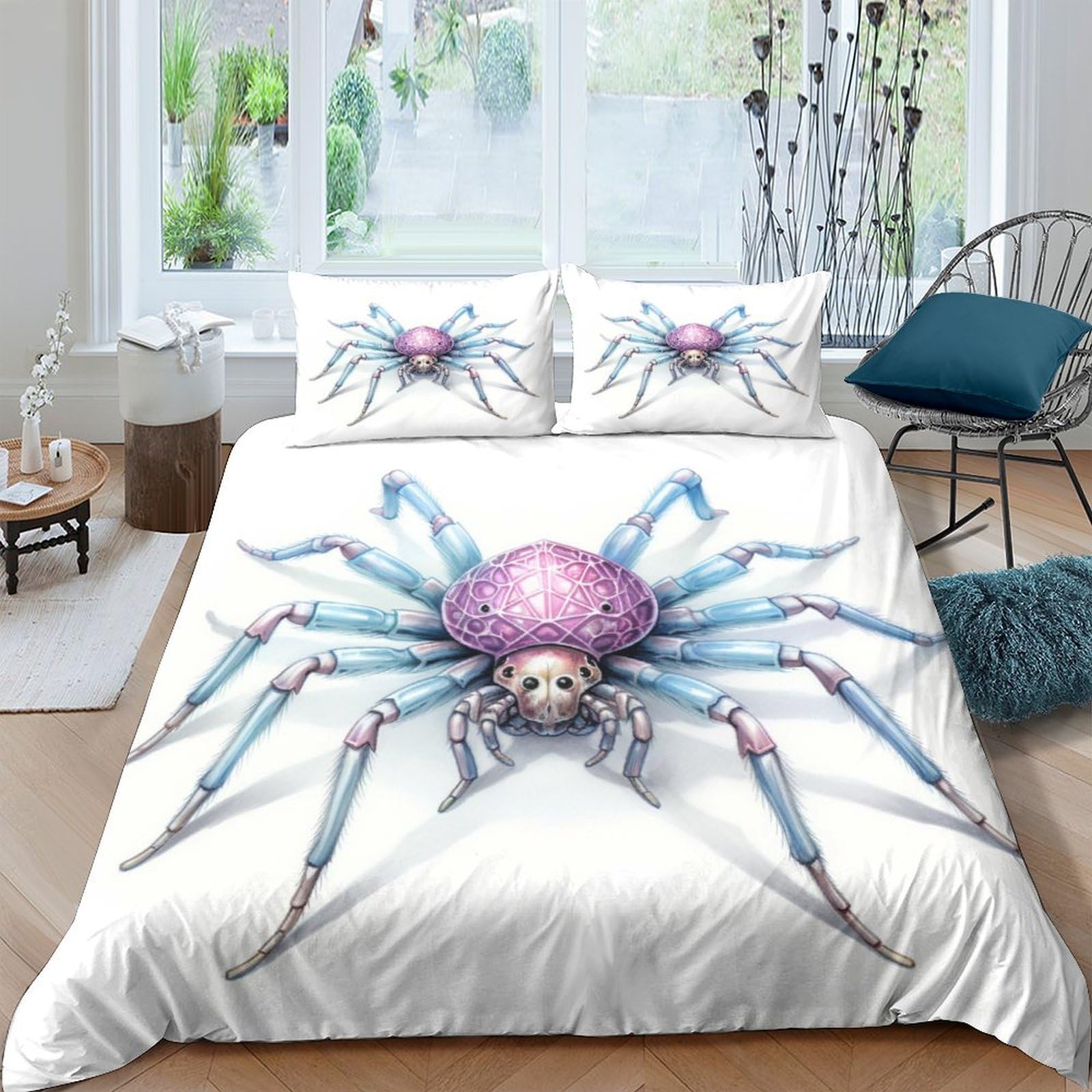 Housse de couette hypoallergénique douce et lisse motif araignée parure 200x200