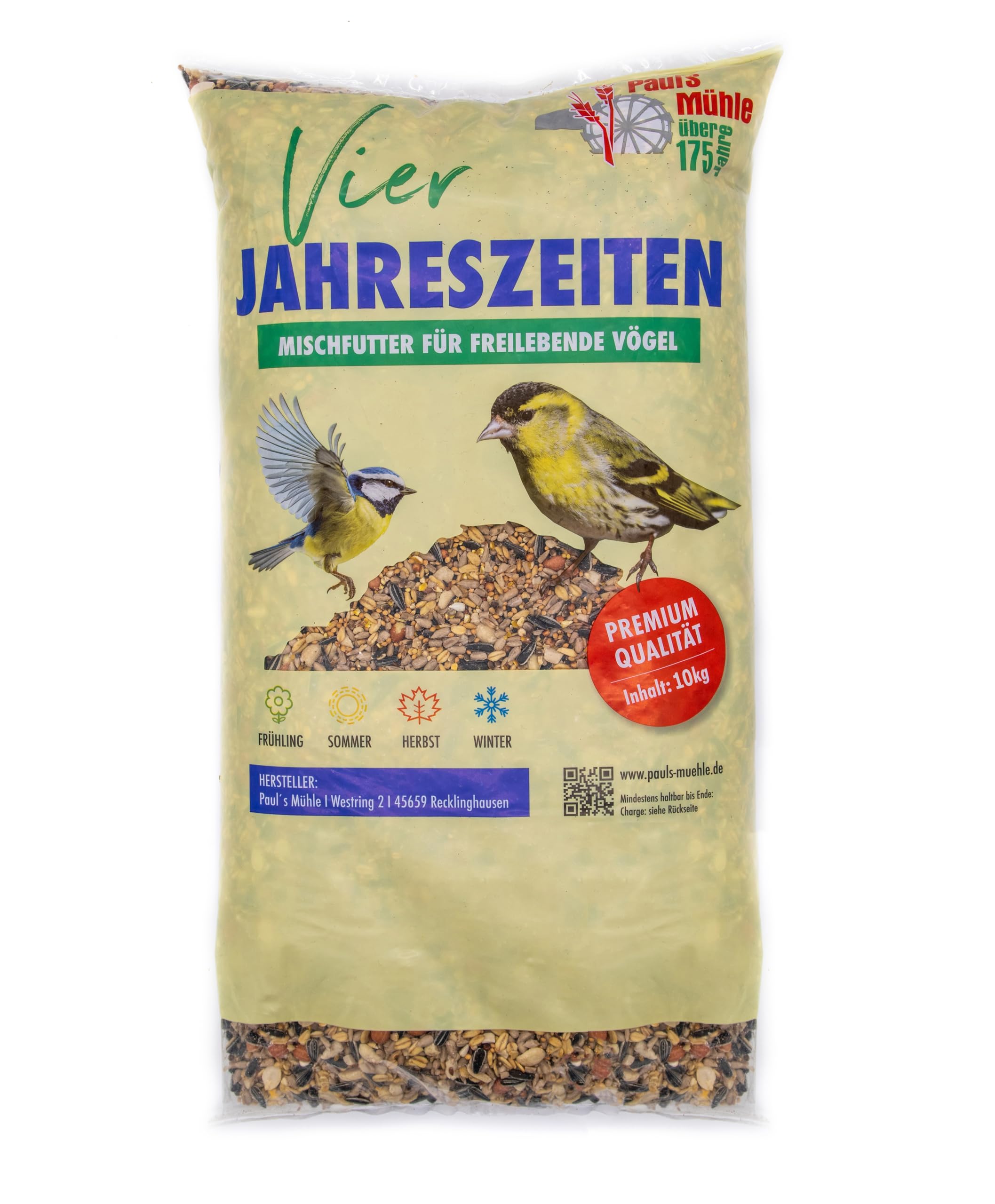 Paul´s Mühle Wildvogelfutter, Ganzjahresfutter für Wildvögel, 4-Jahreszeiten, 10 kg
