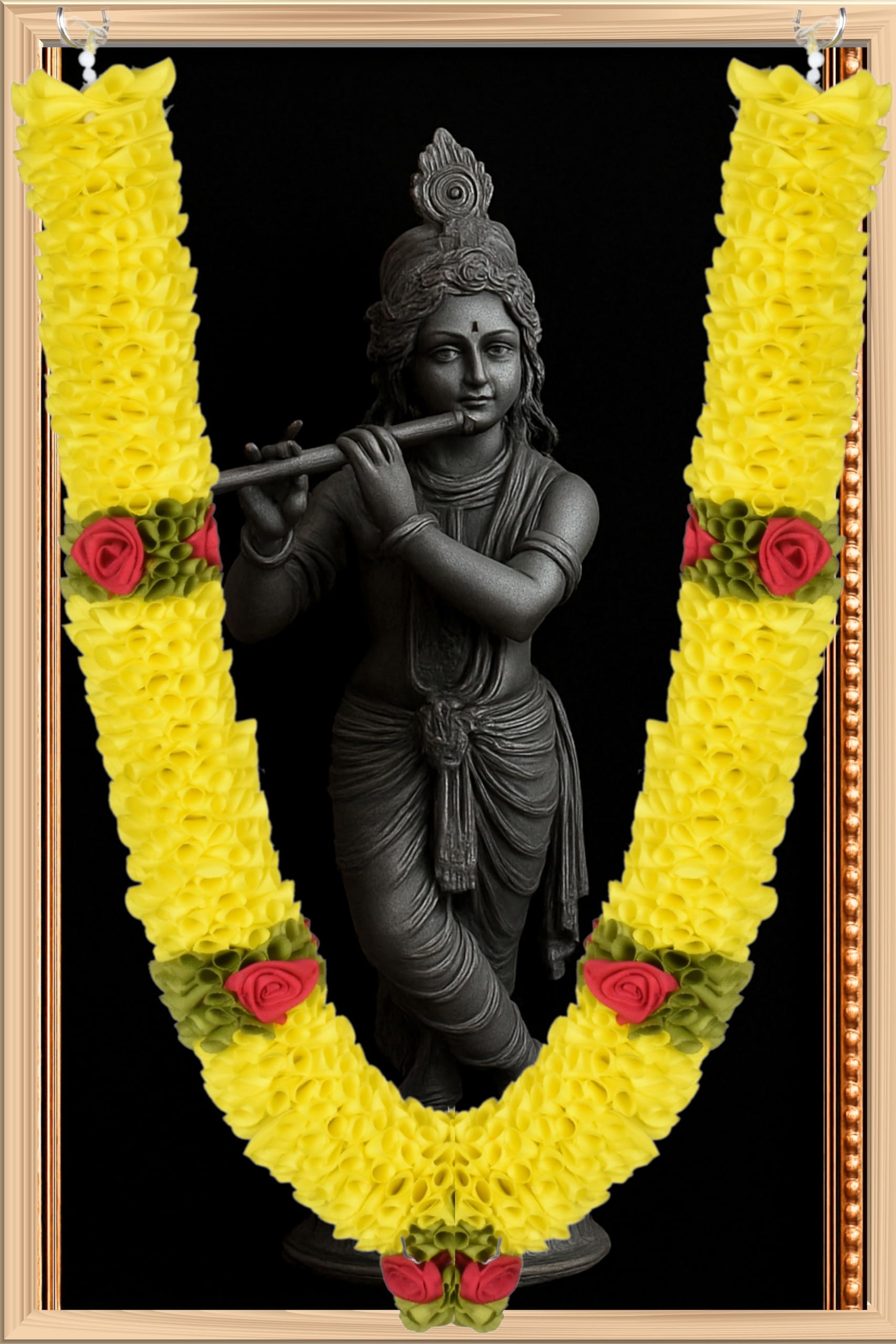 Daedal crafters Yellow Flower Garland for Pooja Mandir Decoration, Hanging Mala for Photo Frame, Haar Mala for God Idols, Photo Frames of Loved Ones, Ancestors, Pitra & Pooja Room Décor (30 inch)-image-21