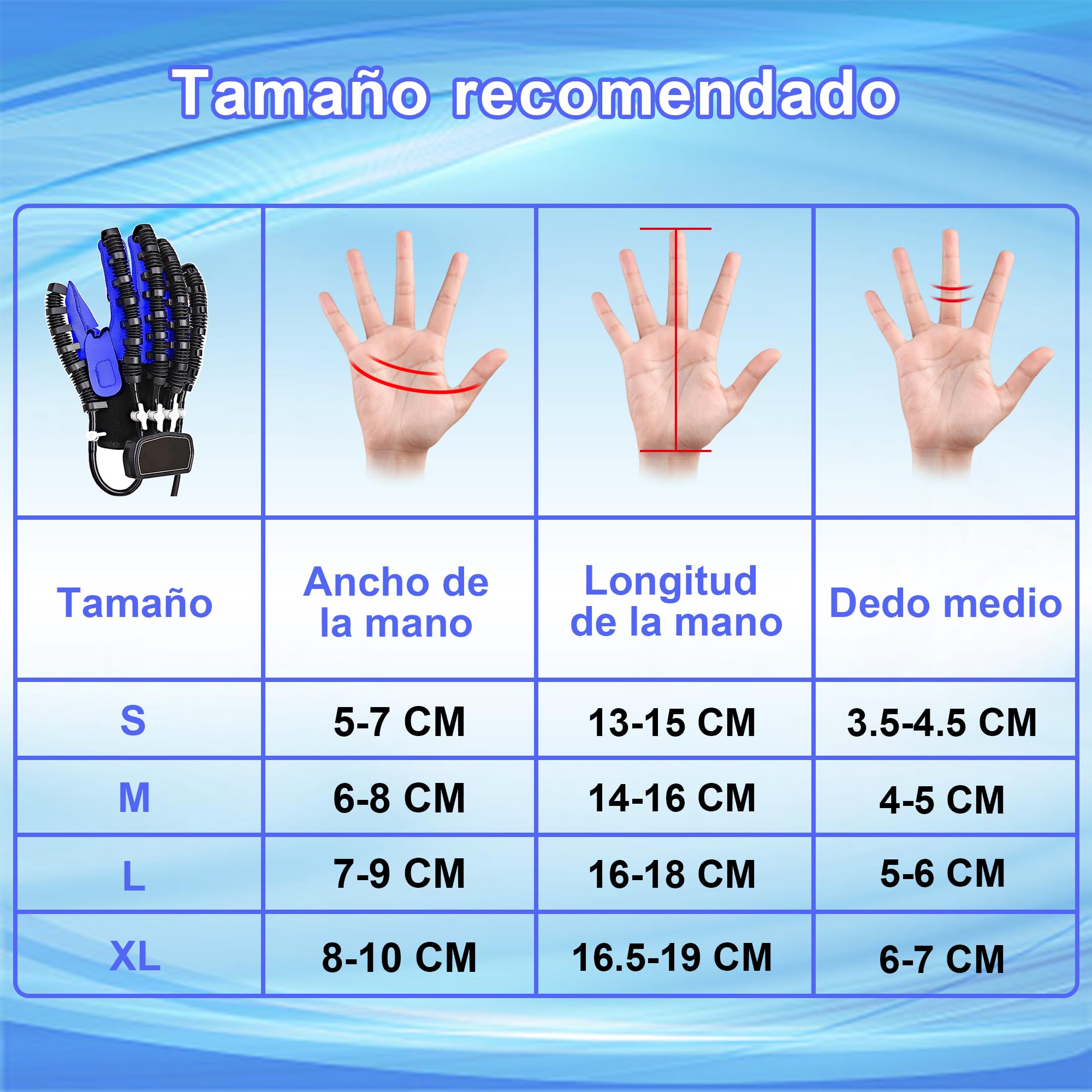 Guante Rehabilitacion Mano,Equipo De Rehabilitación De La Mano,Guante De Ictus Hemiplegia,Con USB Recargable Y Ajuste De Fuerza