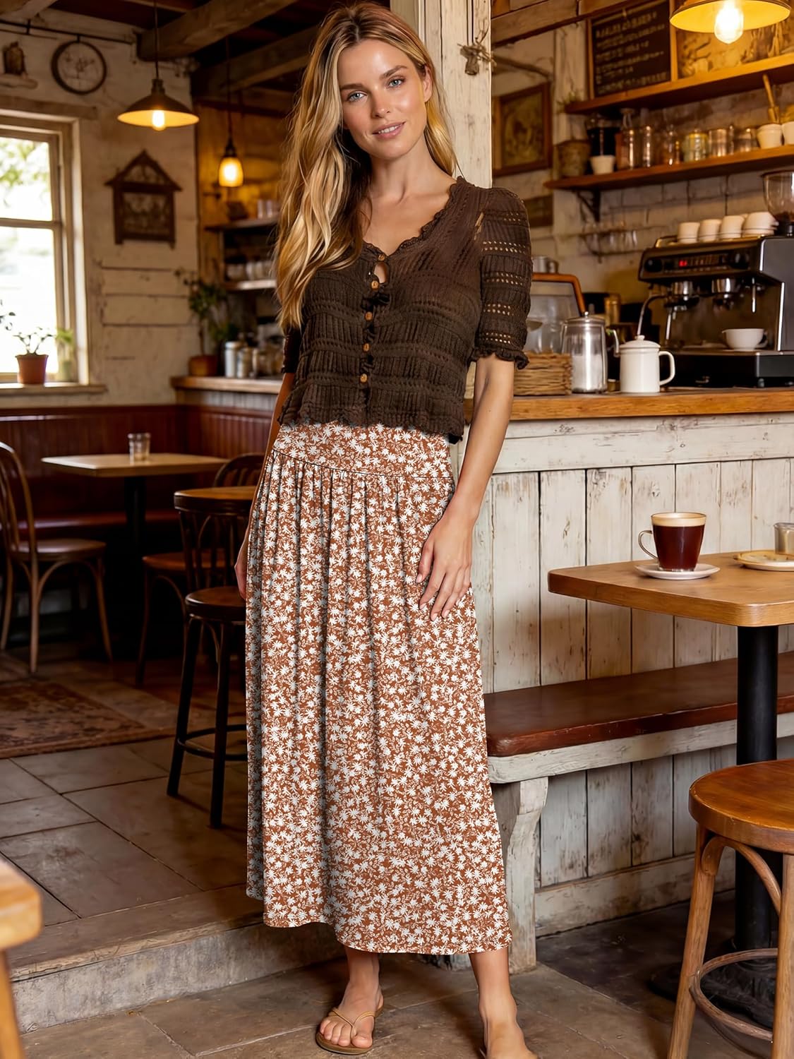 ANRABESS Maxi Skirts for Women Summer Trendy Elastic High Waisted Casual Boho Floral Slit Flowy Skirts with Pockets Fashion - Image 5