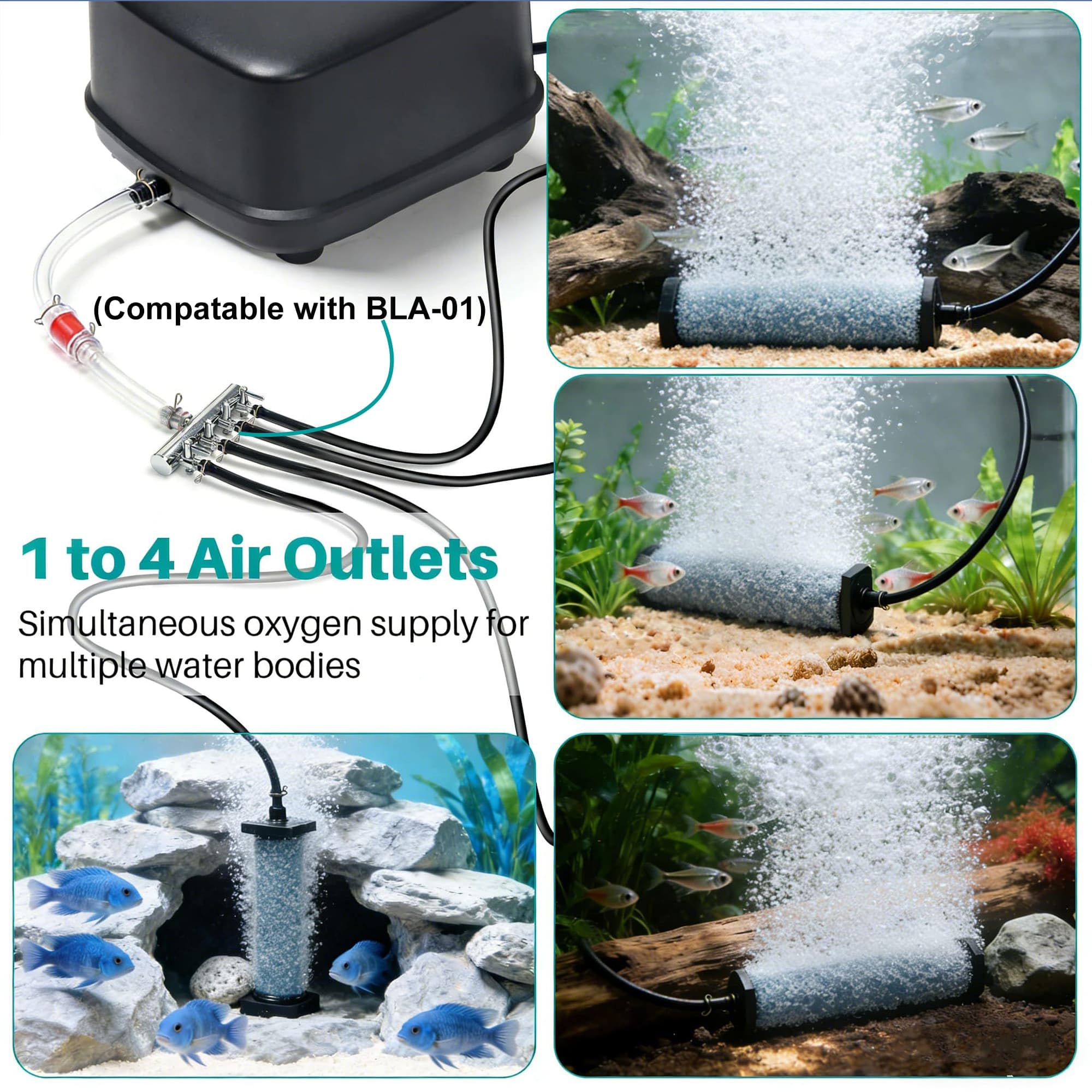 Biling Aireador para estanques grandes, bomba de aire de 2400 l/h, bomba de oxígeno para acuario, 18 W, 40 dB, silenciosa, potente bomba de ventilación para estanques de jardín, piscinas de peces