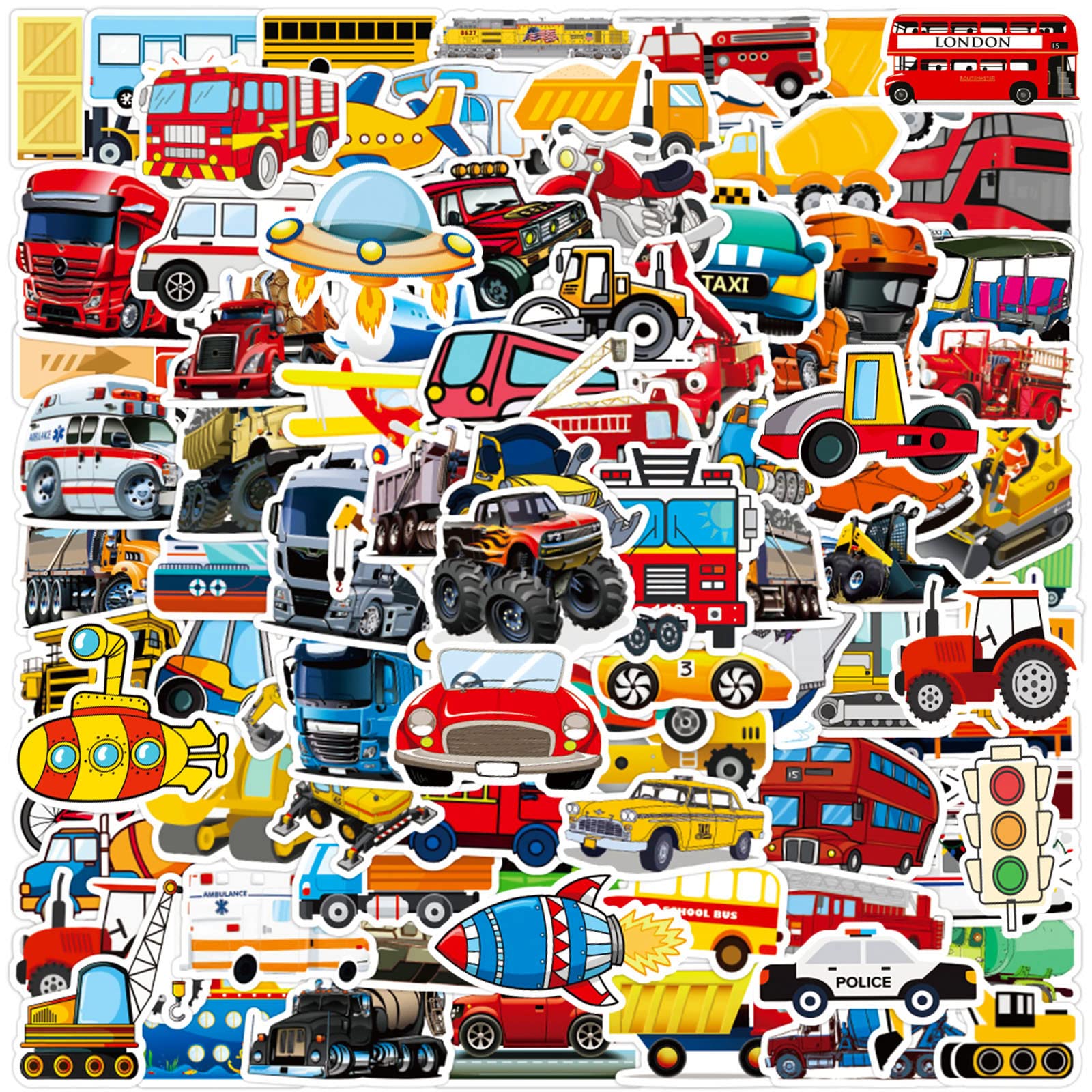 Car Stickers for Water Bottles, 100 Pcs Transportation Vehicle Truck Stickers for Kids Boys, Vinyl Waterproof Truck Sticker for Teaching Aids for