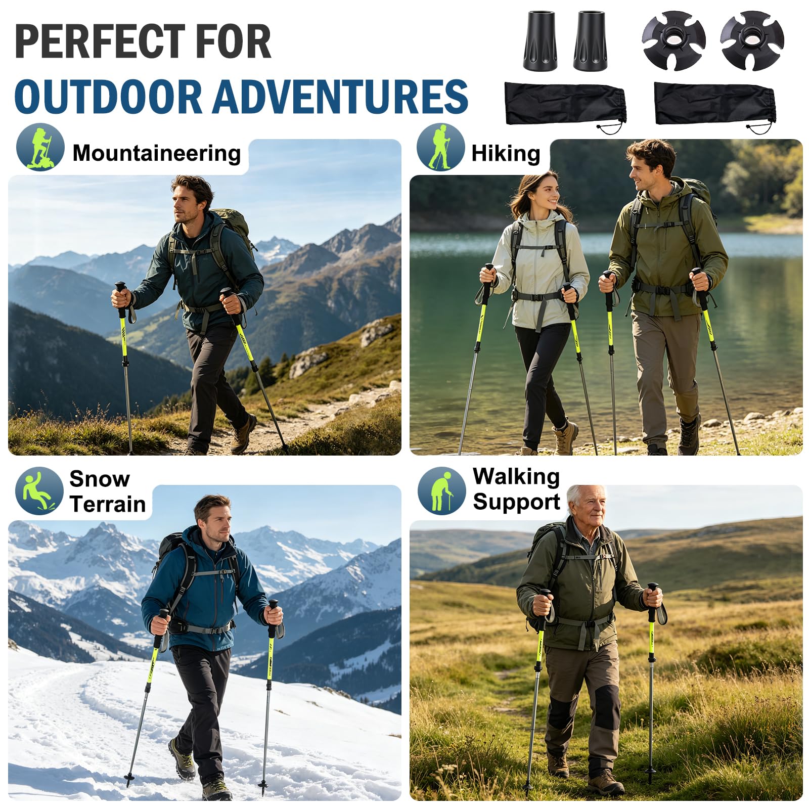 Bâtons de trekking ayamaya 7075 en aluminium léger et léger, télescope réglable, amortissant les chocs, à verrouillage rapide et torsadé, avec poignée en liège pour homme et femme