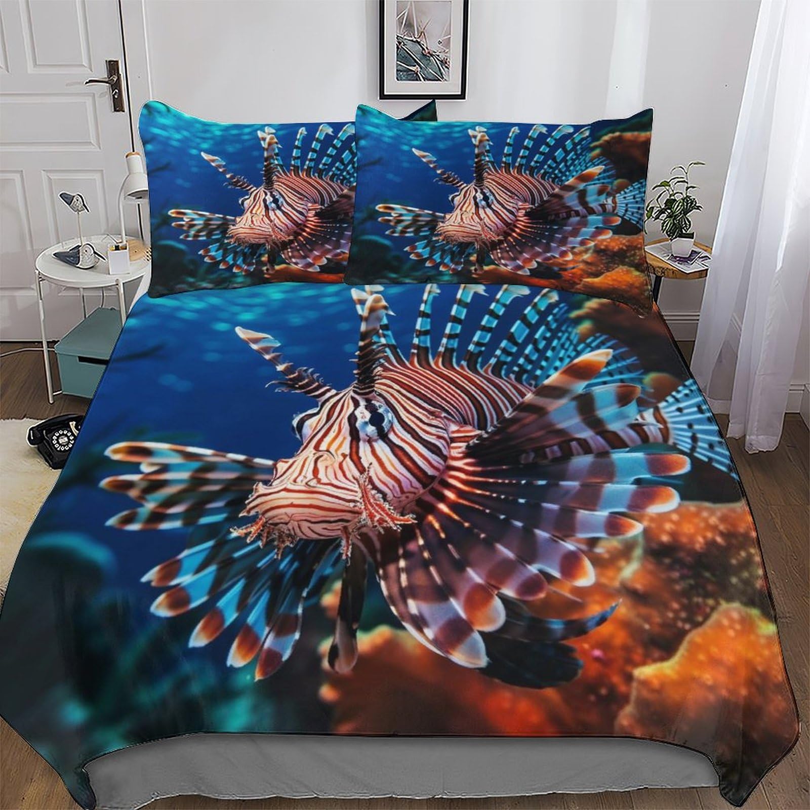 Housse de couette double motif poisson parure de lit anti acarien pour toutes saisons