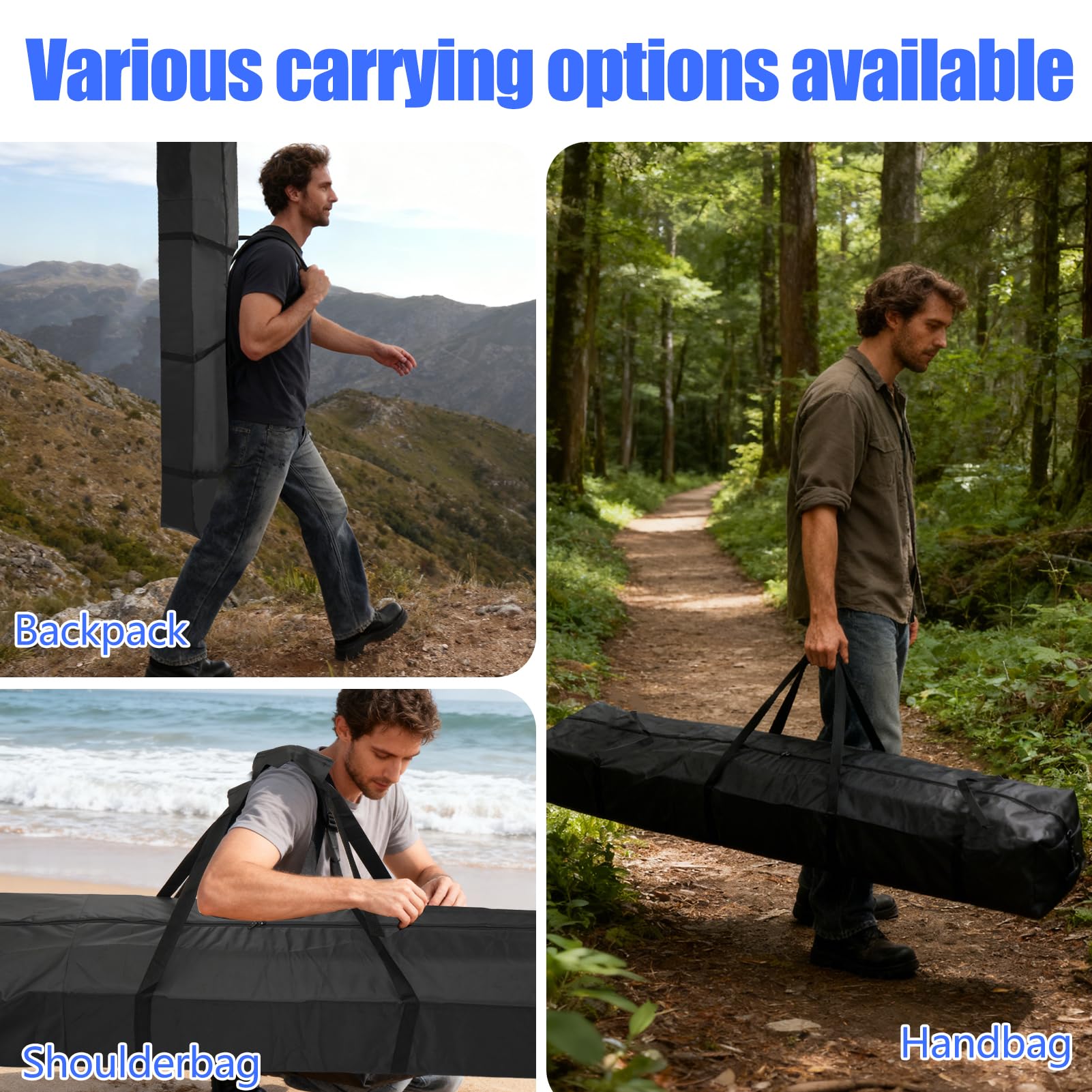 YEXEXINM Tragbare Zeltstangentasche 210 x 30 x 20 cm, wasserdichte Multifunktional Camping Aufbewahrungstasche für Zeltstangen Tragbare Tasche für Angelruten Wohnwagen und Markisen