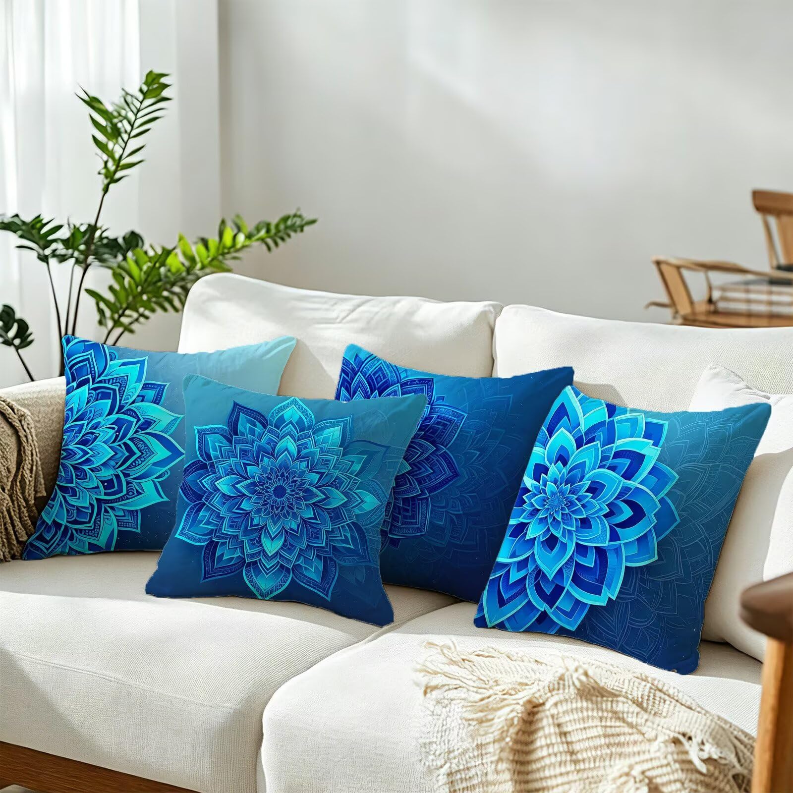 Blu Federe Cuscini Divano 40x40cm, Cuscini da Esterno Set de 4, Cod-225