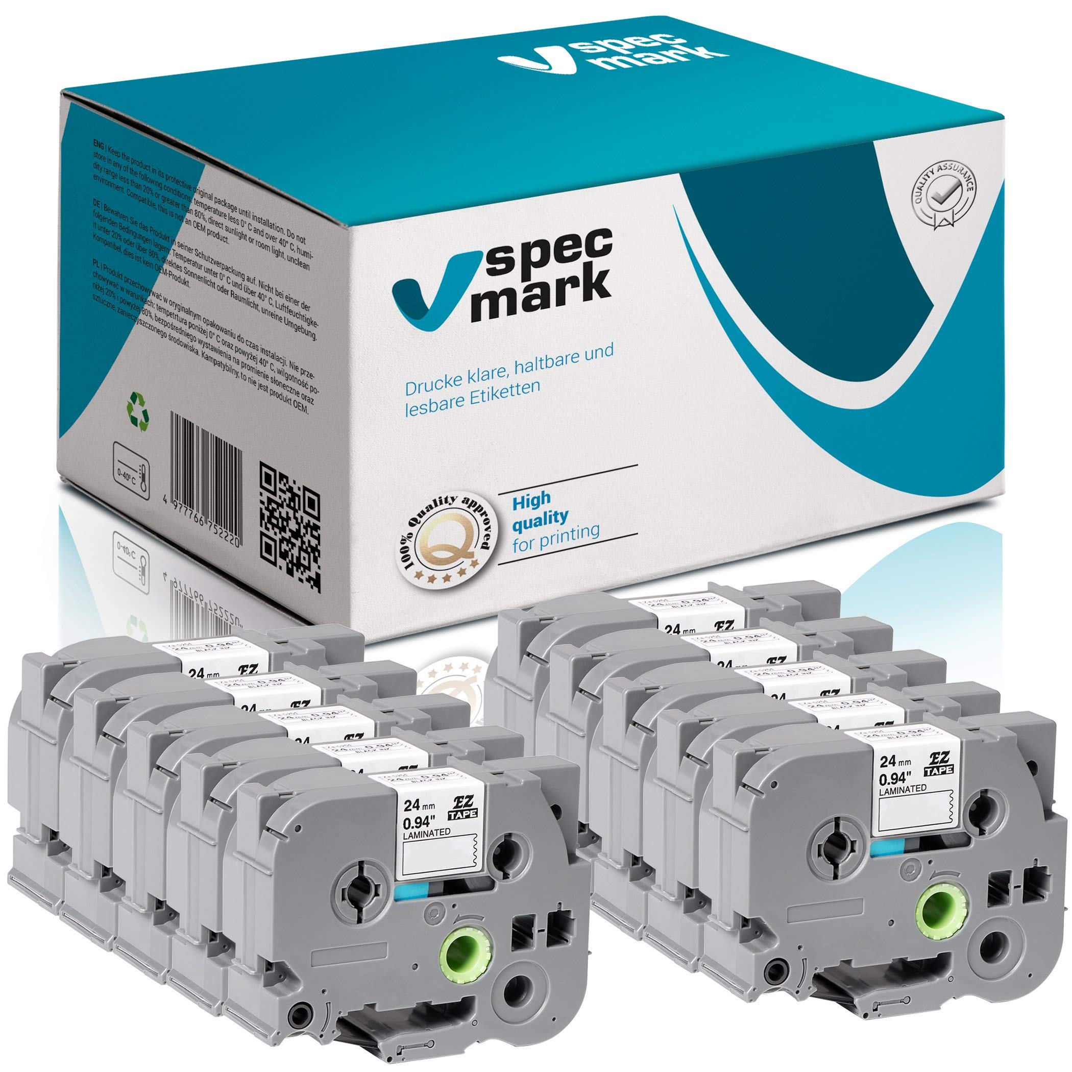 specmark Nastro TZe-253 24mm x 8m Set x 10 pezzi Nastro blu su bianco compatibile con la stampante Brother PT P-touch AZe-253 EZe-253 TZ-253 TZ2-253
