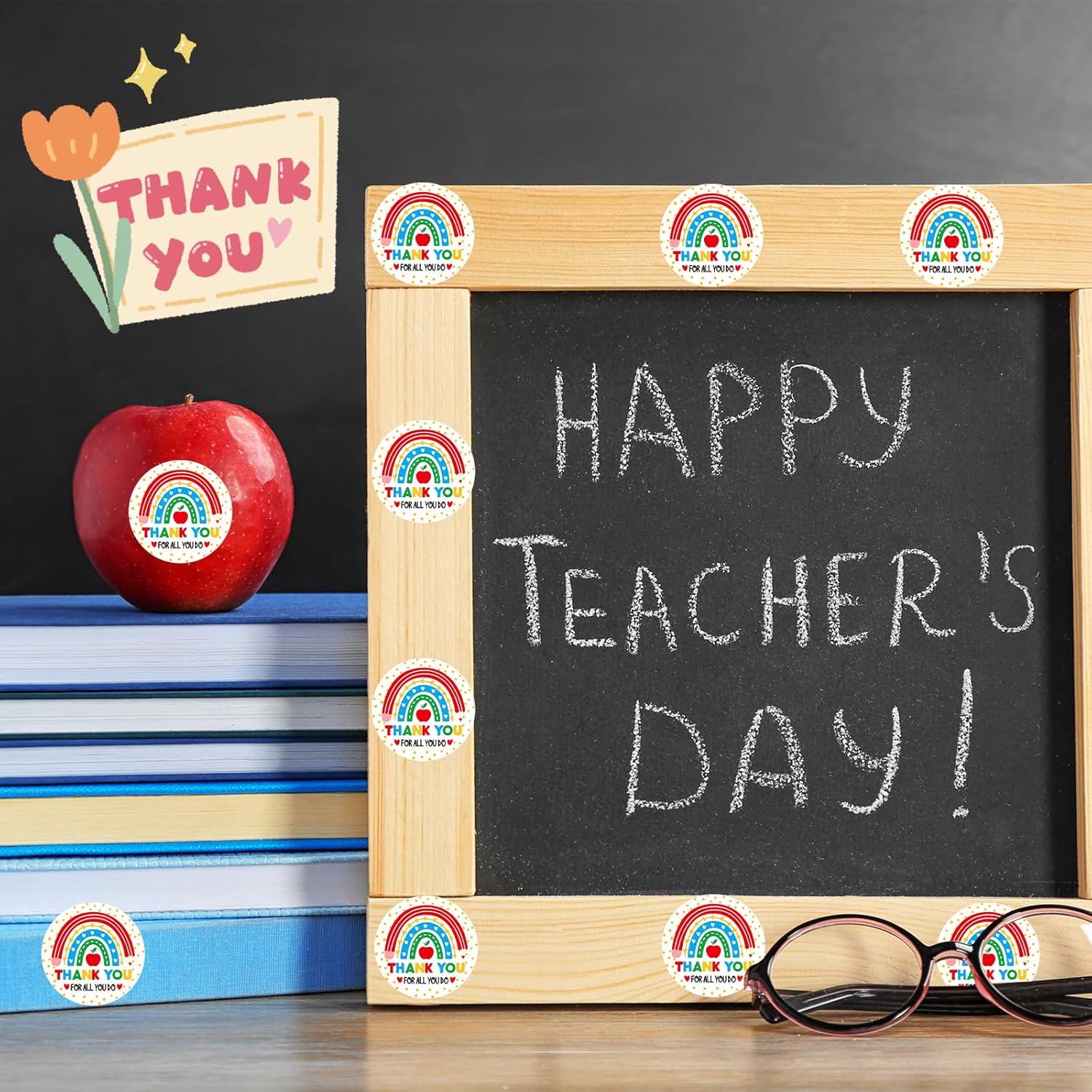 JULMELON 320 Pcs Thank You Teacher Stickers, Rainbow Round Teacher Appreciation Stickers Envelope Labels Gifts Tags for Gift Wrap Boxes Cards Party Favors Decorations - Image 5