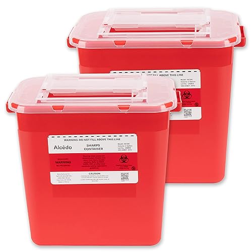Alcedo Sharps Container for Home Use 2 Gallon (2-Pack) | Biohazard Needle and Syringe Disposal | Professional Medical Grade - 2 Gallon - 2