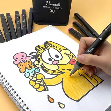 Double Sided Marker Set with Black Bag, Consisting of 36 Colorful Collets, Stand
