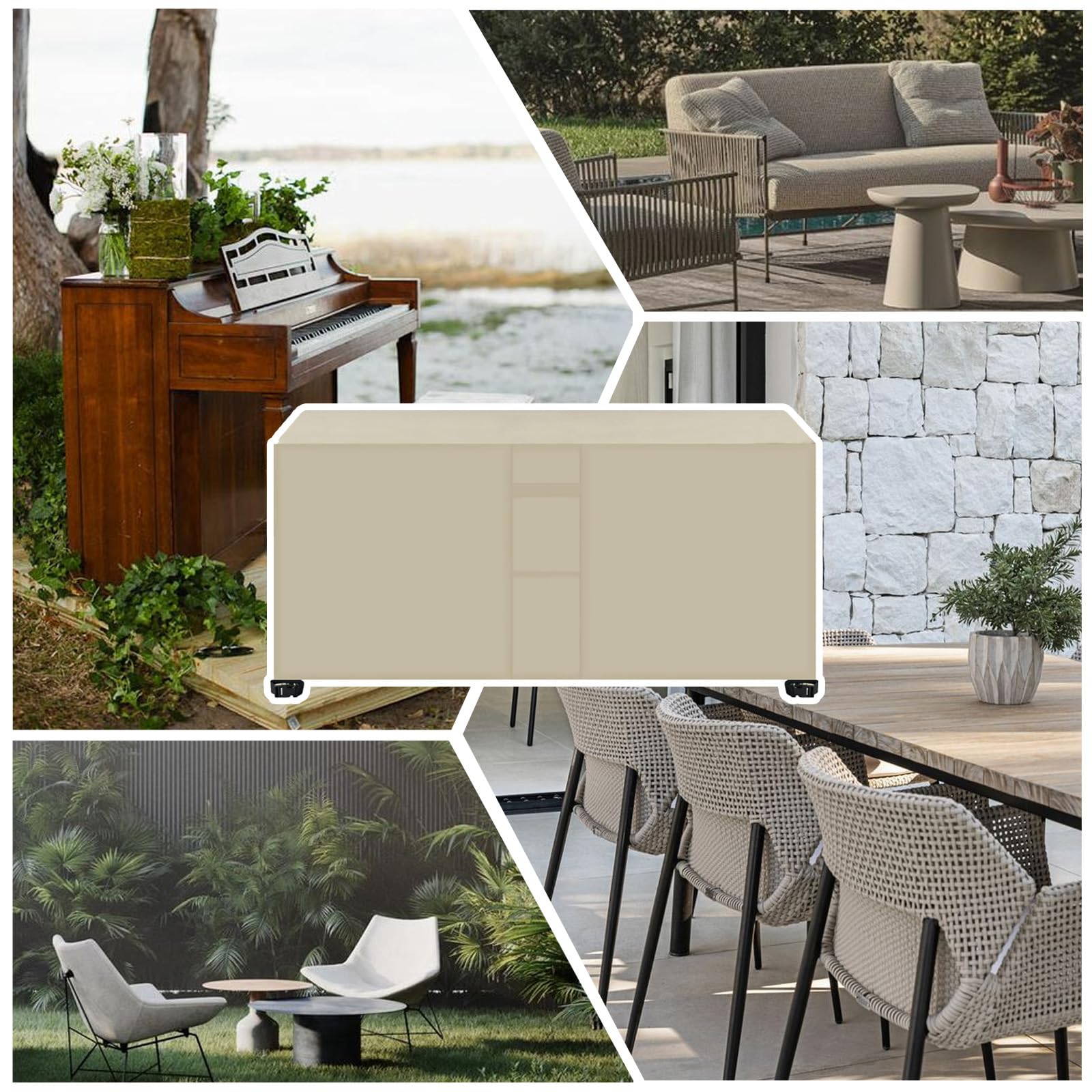 Tuinmeubelhoezen waterdicht 420D Oxford-stof zwaar belastbare terrasset hoes voor rotan sofa tafel stoel met ventilatieopening 80 x 80 x 80 cm beige