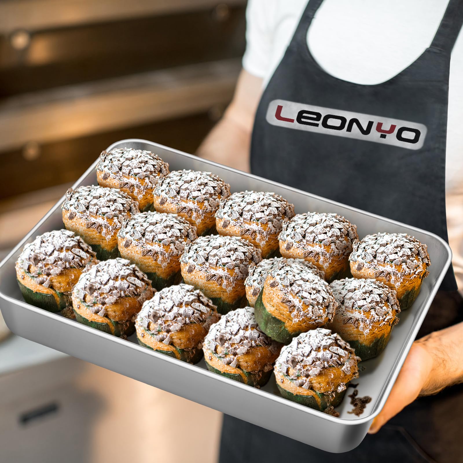 Leonyo Moule à gâteau rectangulaire avec couvercle, 30,5 x 24,9 x 5,1 cm, moule à lasagnes profond en acier inoxydable, antiadhésif et passe au four, pour focaccia, pain, brownies, cocottes