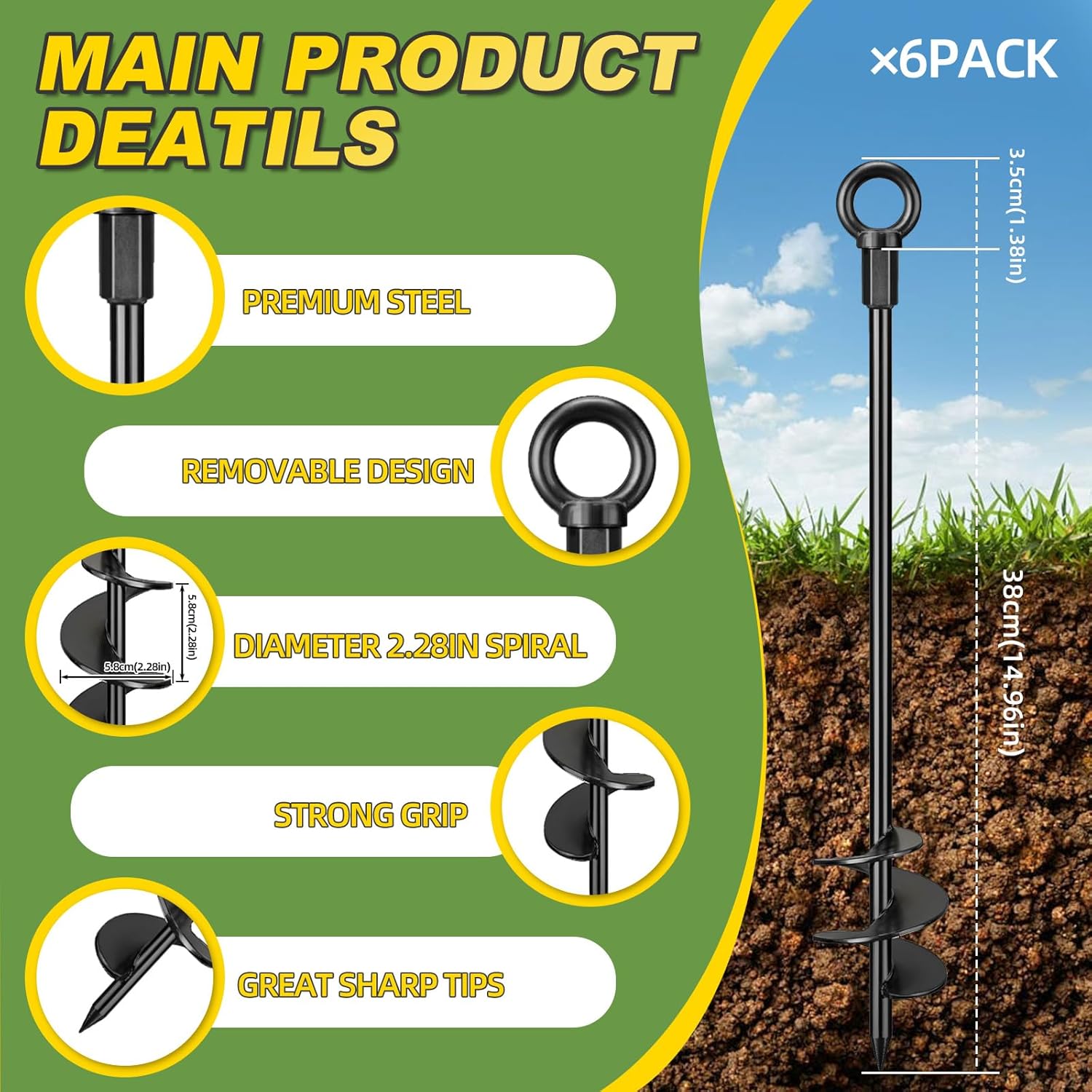 Ground Anchors Screw in, 4 Pack Spiral Trampoline Anchors with Nut and Tool Swing Set Anchors Tent Stakes High Wind Heavy Duty Earth Anchors for Sheds Canopies Carports Mobile Home Ground Anchors Screw in, 4 Pack Spiral Trampoline Anchors with Nut and Tool Swing Set Anchors Tent Stakes High Wind Heavy Duty Earth Anchors for Sheds Canopies Carports Mobile Home