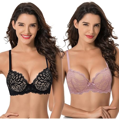 Curve Muse Women's Plus Size Push Up Add 1 Cup Underwire Perfect Shape Lace Bras