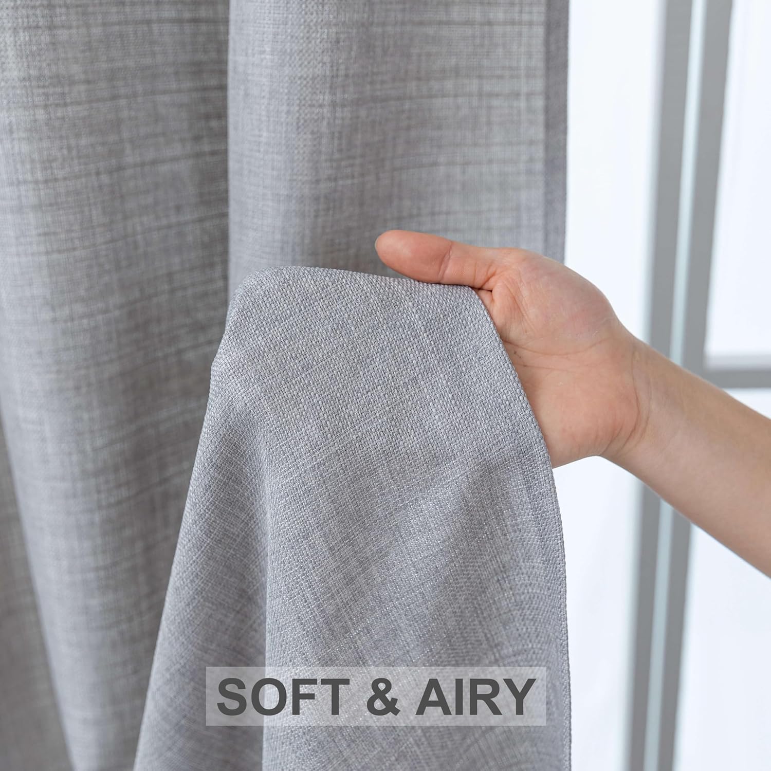 Linen Textured Curtains, 96 Inch Curtains 2 Panel Set, Light Filtering Semi Sheer Drapes, Elegant Grommet Top Window Treatments for Living Room/Bedroom/Dining Room