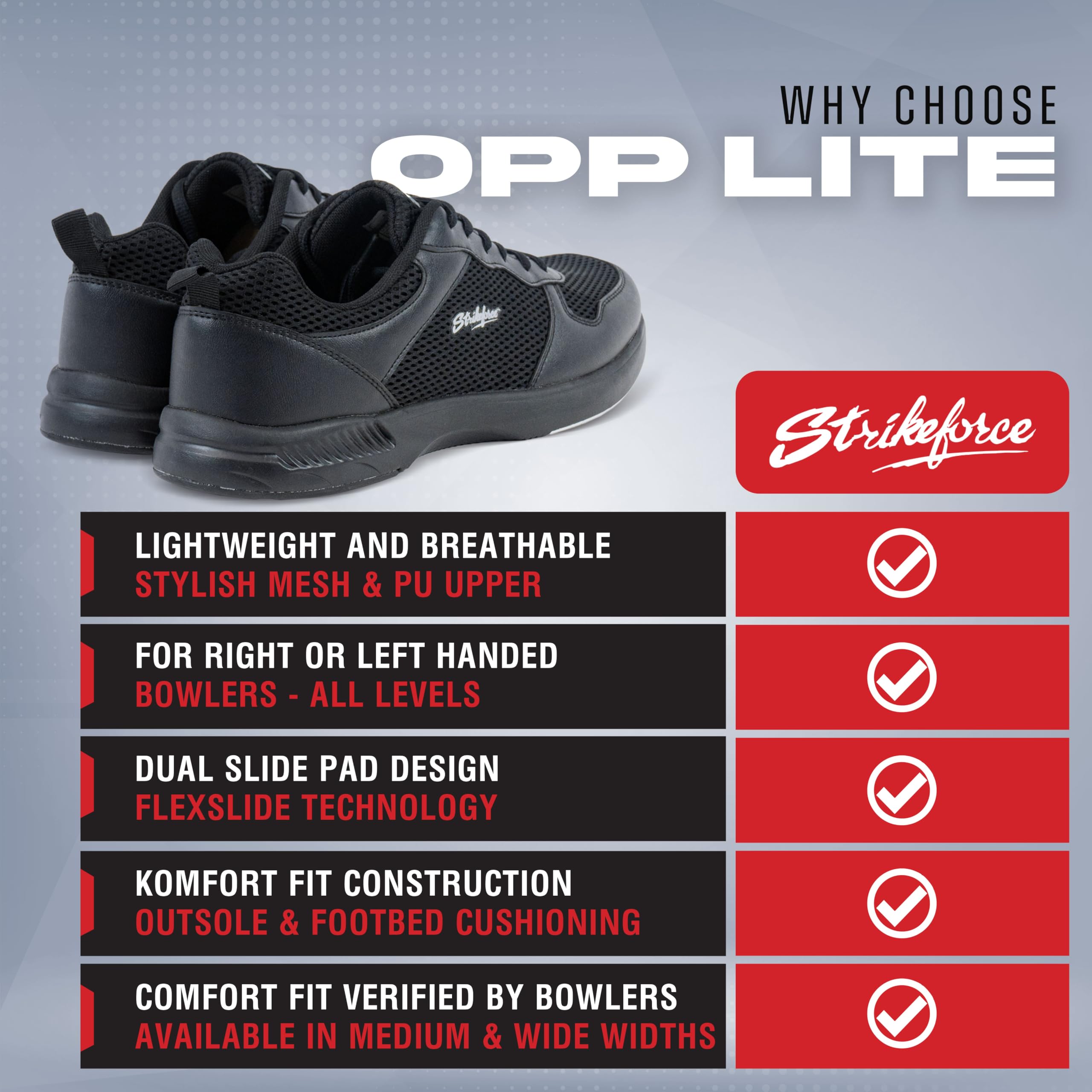 KR Strikeforce OPP Lite Black Athletic Bowlingschuh für Rechts- oder Linkshänder