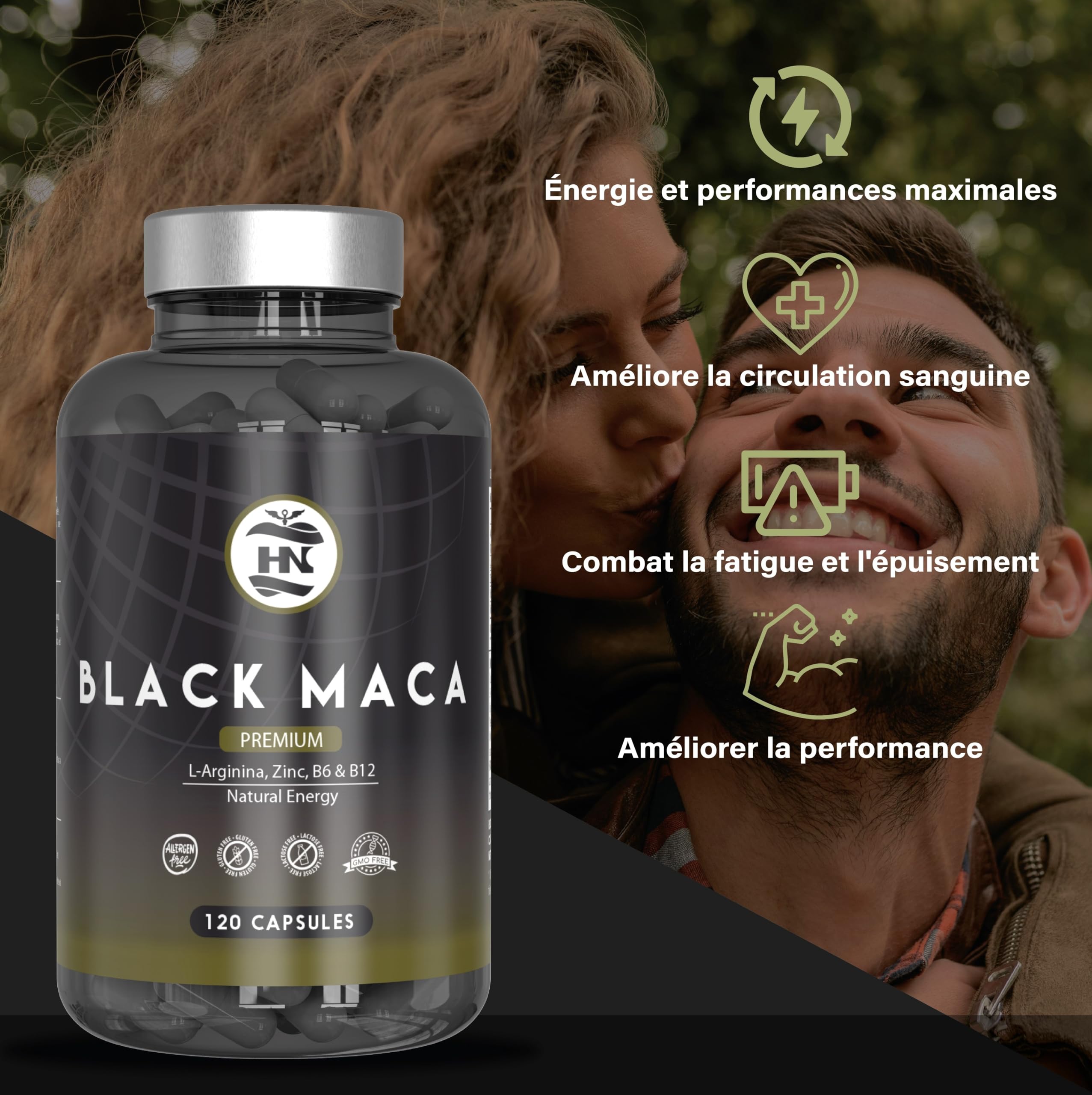 Maca Noire Extra Forte 24000mg - 120 Gelules - Extrait de Maca Noir 20:1 Améliore la Performance homme et femme Macca L-Arginine, Zinc, Vitamine B6 et B12 pour combat la fatigue et le stress Oxydant