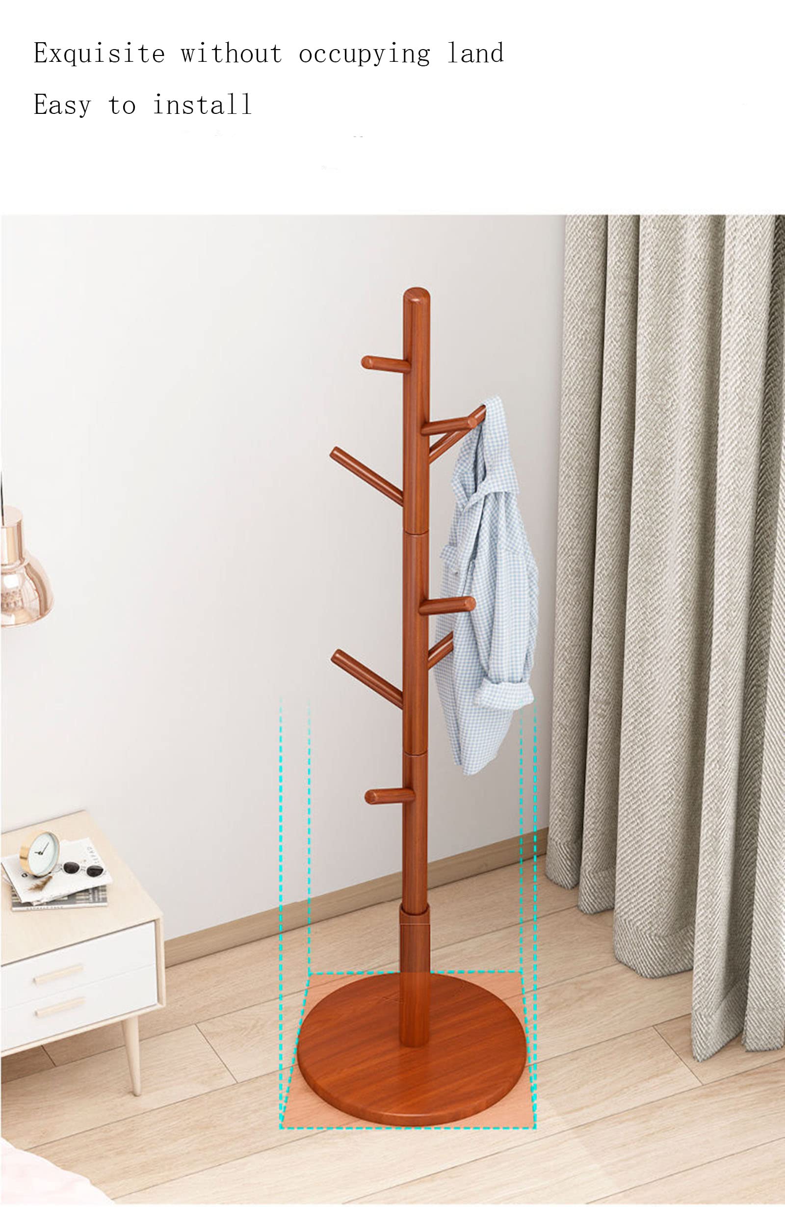 Appendiabiti Autoportante BARIEN In Legno, 8 Ganci, Ripiano Rotondo, Altezza Regolabile Da 128 A 185 Cm