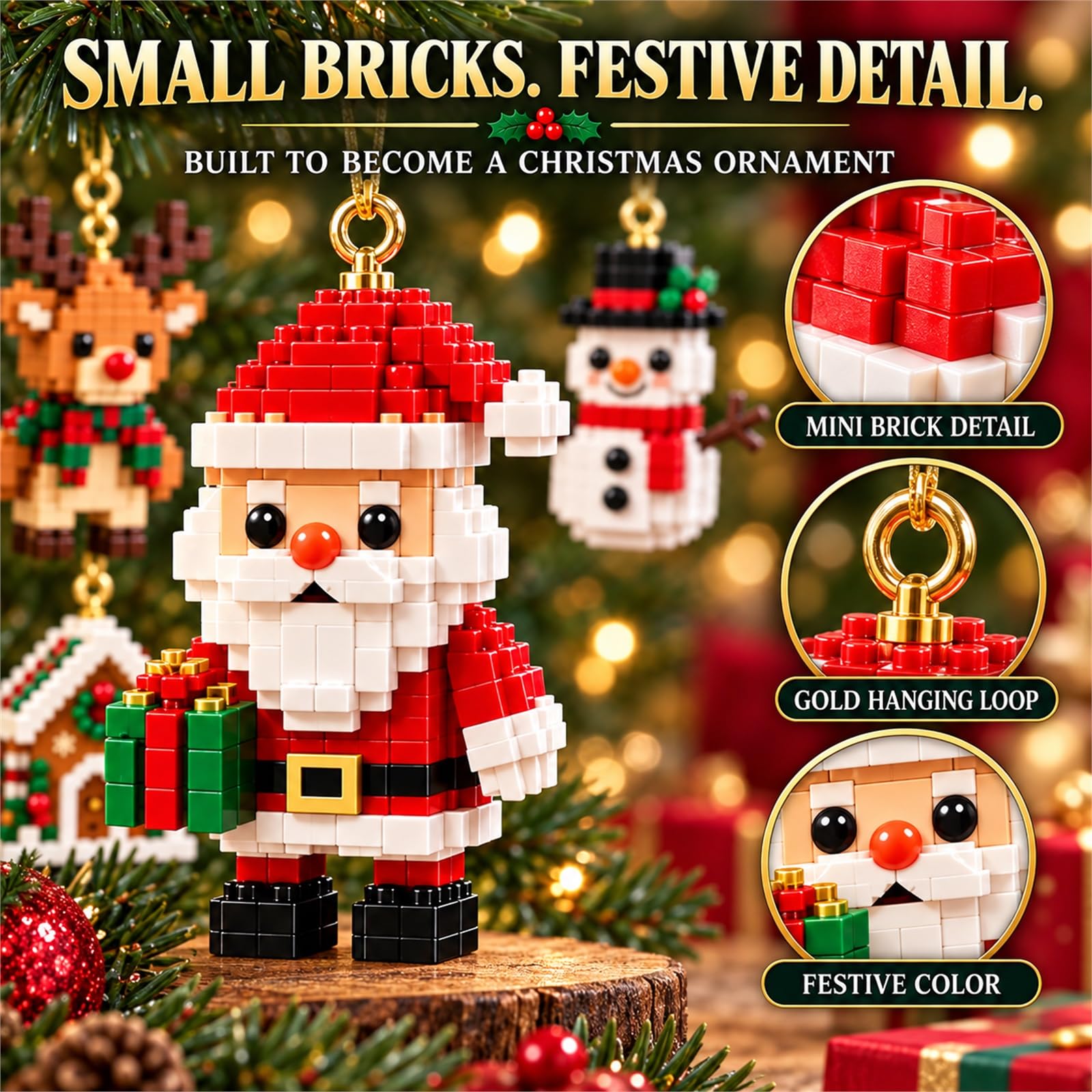 24-Day Mini Calendario de Adviento de Bloques Navideños, Orname