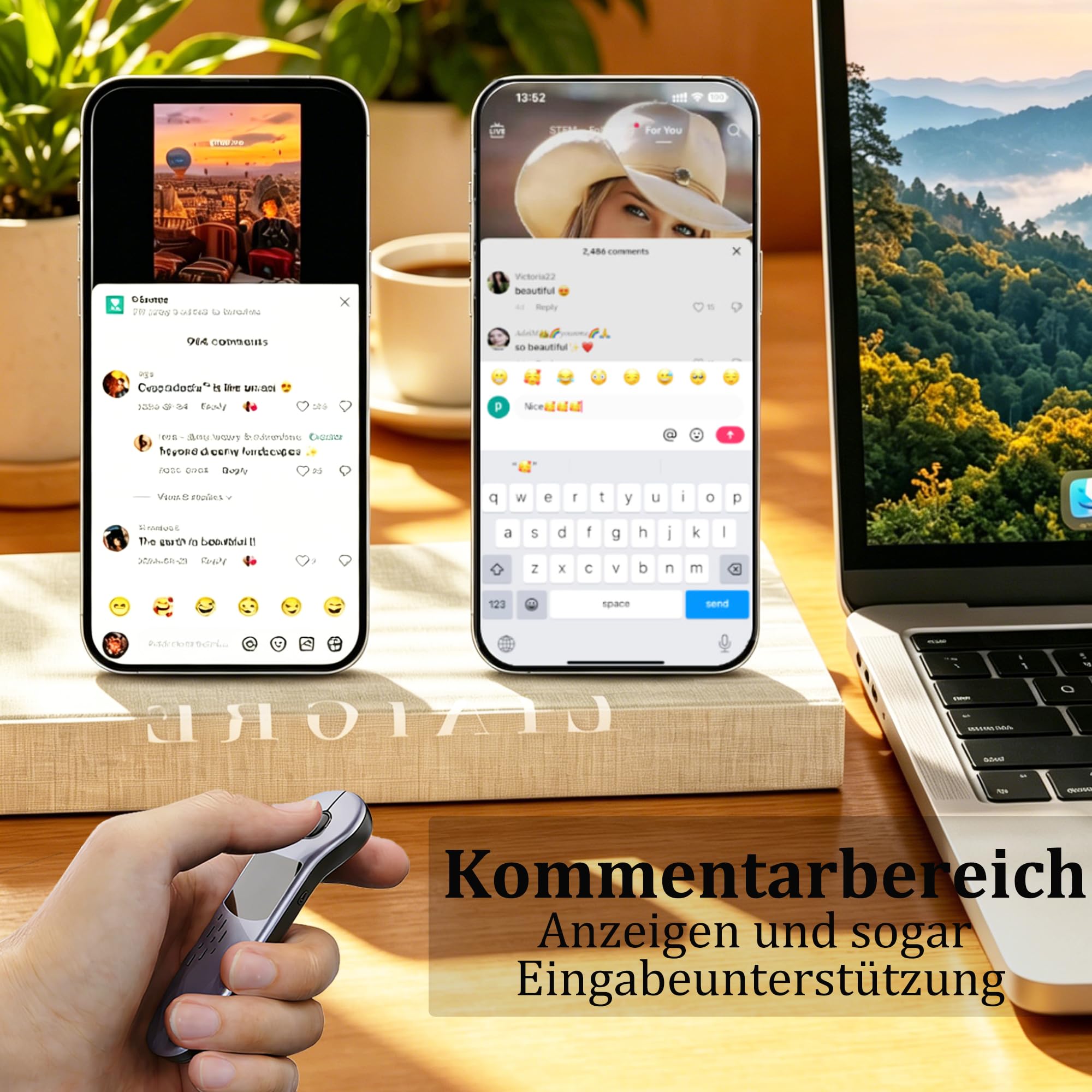 Air-Laser-Maus mit Touchpad, Kabellose Bluetooth Wiederaufladbare Fernbedienung für TikTok Kurzvideo,PPT-Präsentation,E-Book Seitenwender,Kamera-Auslöser,für Telefon Tablet PC Laptop Computer-Grau