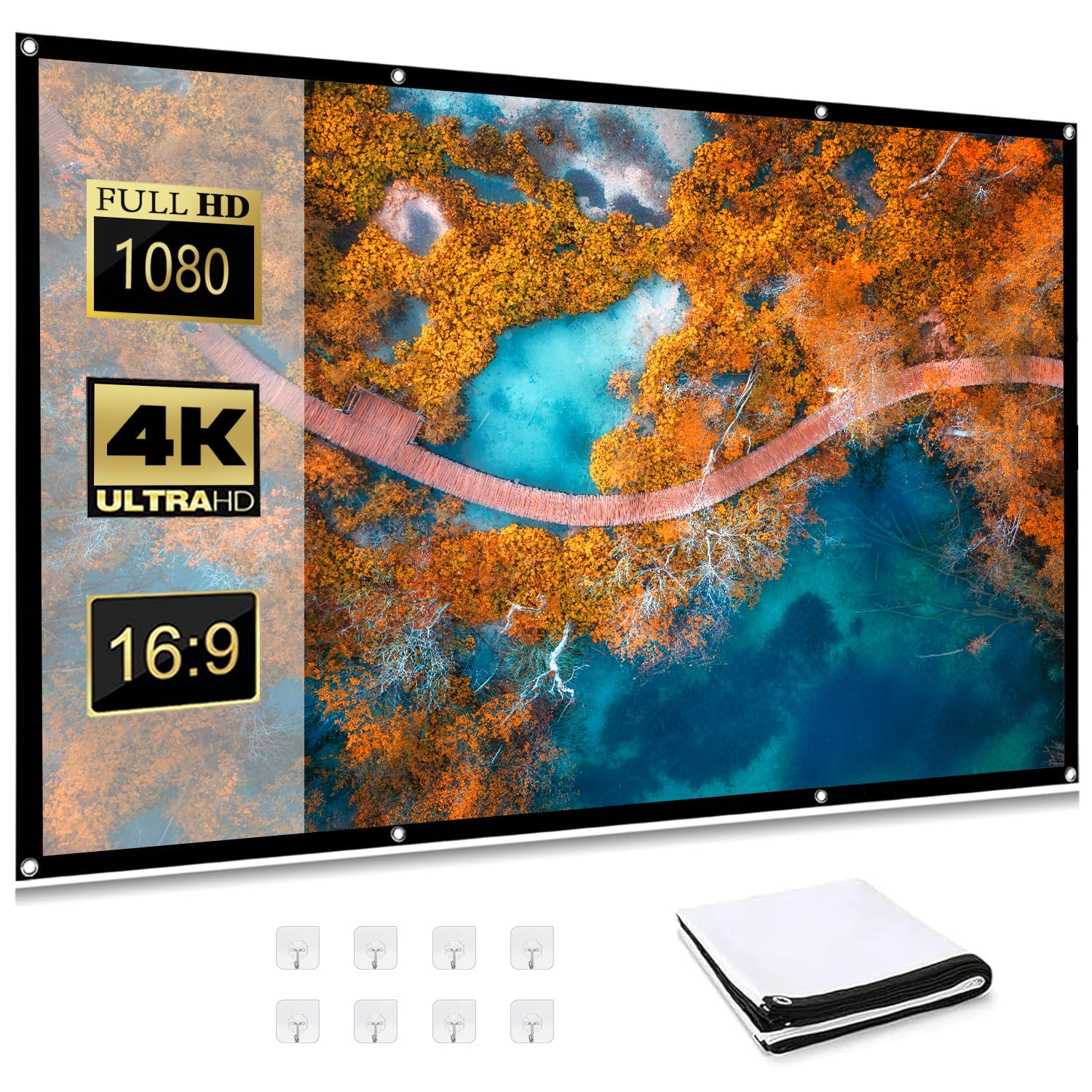 100 inch Projector Screen 16:9 HD 4K Wrinkle-Free
