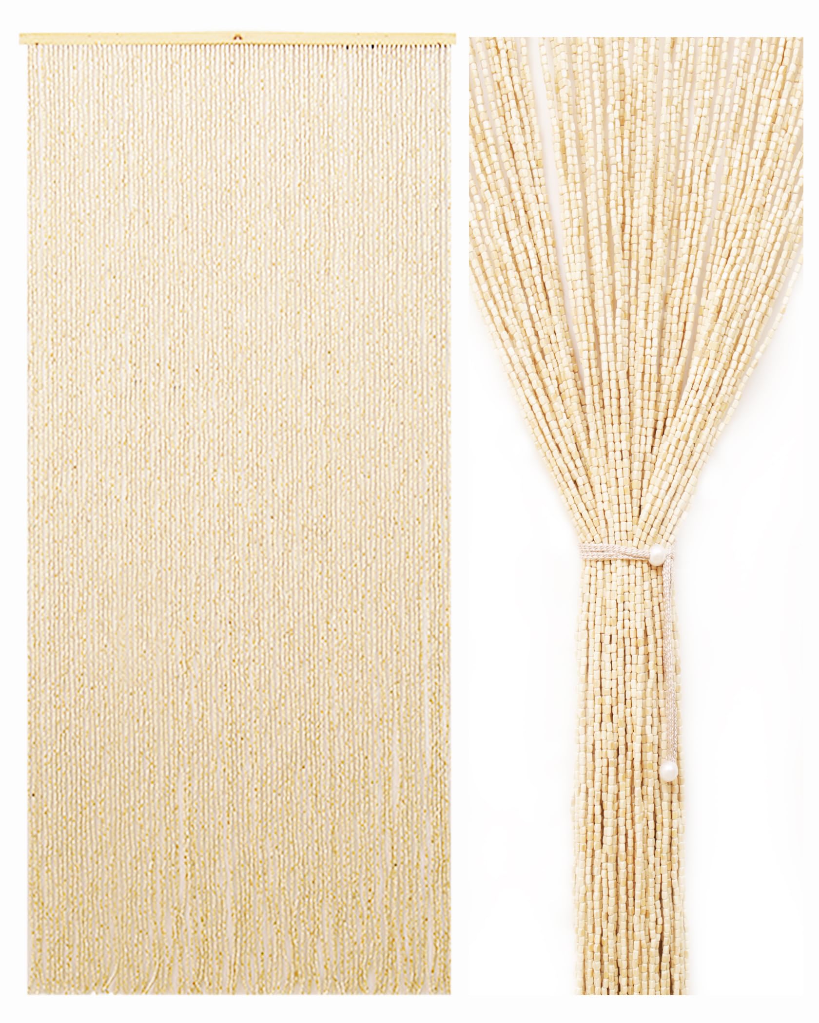 90 x 200 cm cortina de perlas de madera – 90 hebras beige retro cortina de cuentas de madera – hecha a mano natural cortina de hilos como protección contra insectos para dormitorio, caravana