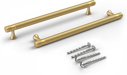 Miniatura 8 de Tirador de manija de gabinete de barra con acabado dorado satinado cepillado de latón con moleteado de 6 pulgadas (centro de agujero de 5 pulgadas)