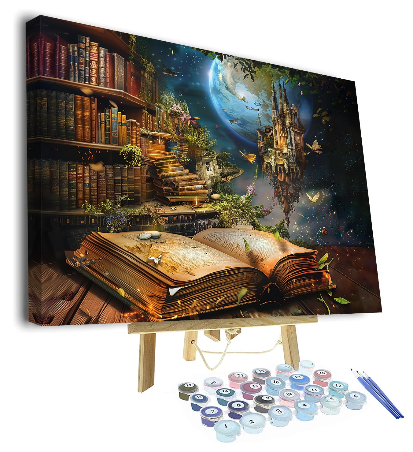 TISHIRON DIY Books Paint by Numbers for Adults, Castle Acrylic Paint by Numbers Kits on Canvas, Oil Hand Painting Botanic, Paint by Numbers Kit for Adults Gift Home Decor 16"x20"(Framed)