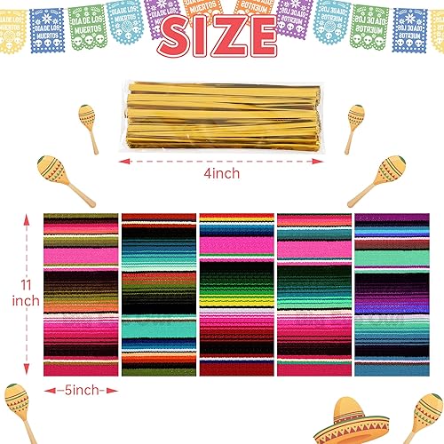 Miniatura 3 de 100 bolsas de celofán mexicano para fiestas, bolsas de plástico para dulces con 100 lazos dorados, temática mexicana, suministros para fiestas de