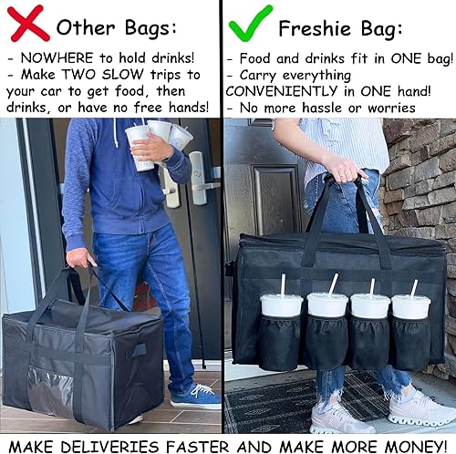 Miniatura 2 de Bolsa aislante para alimentos con portavasosportavasos Premium XXL, ideal para bebidas, comestibles, catering, DoorDash, Uber Eats, PostMates,