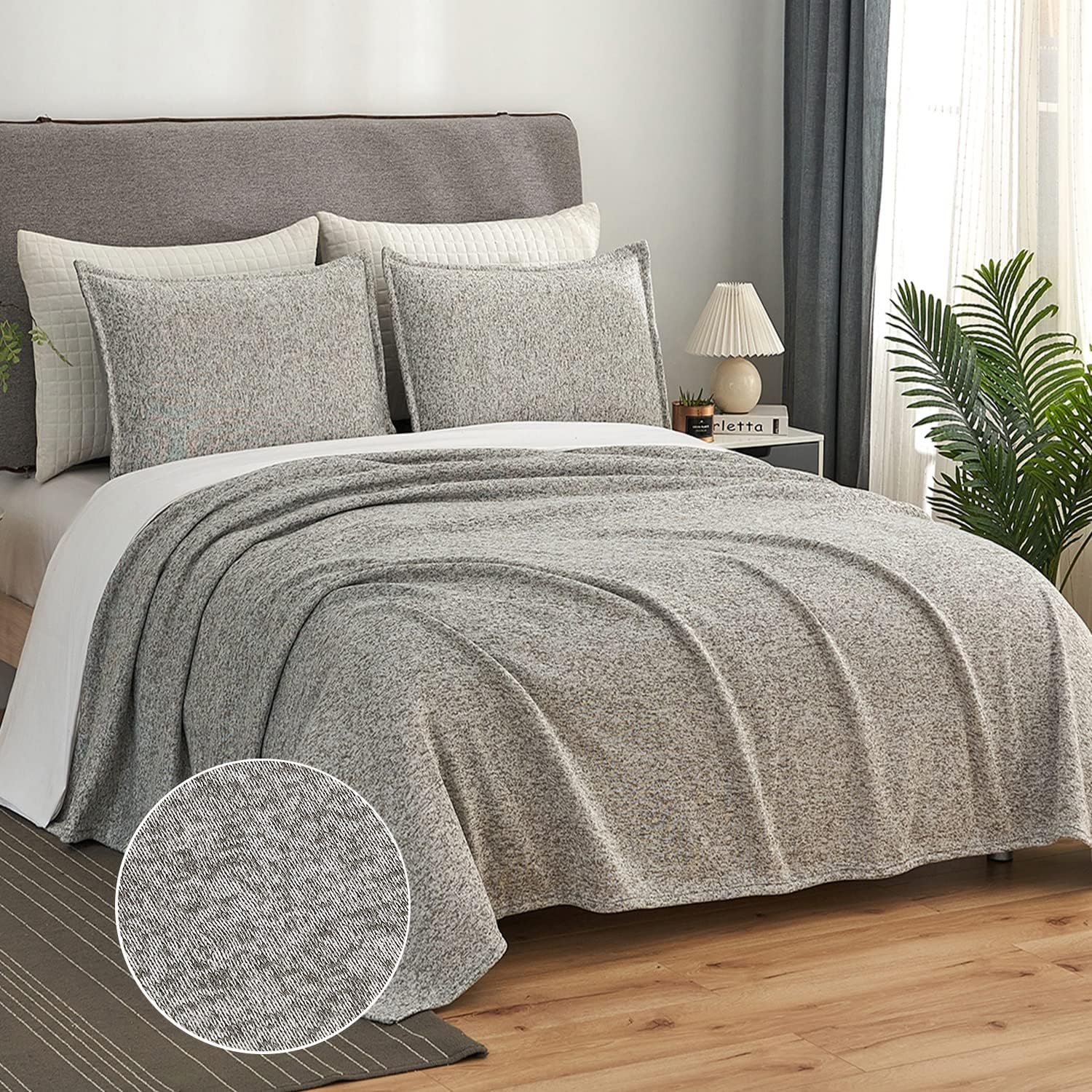 JML Knit Blanket Set with 2 Shams, 3 Pieces Weave Fleece Blanket Queen