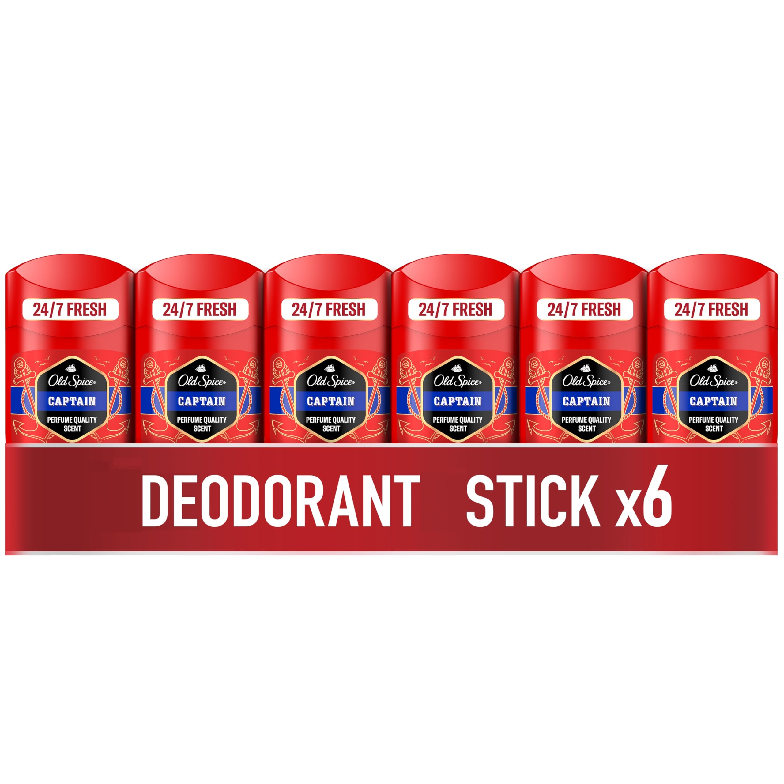 Old SpiceCaptain Men's Deodorant Stick 6x50ml, 24/7 Fressshhh With Daily Use, Long Lasting Perfume Quality Scent, Odour Protection, 0 percent Aluminium Salts, Invisible On Black & White