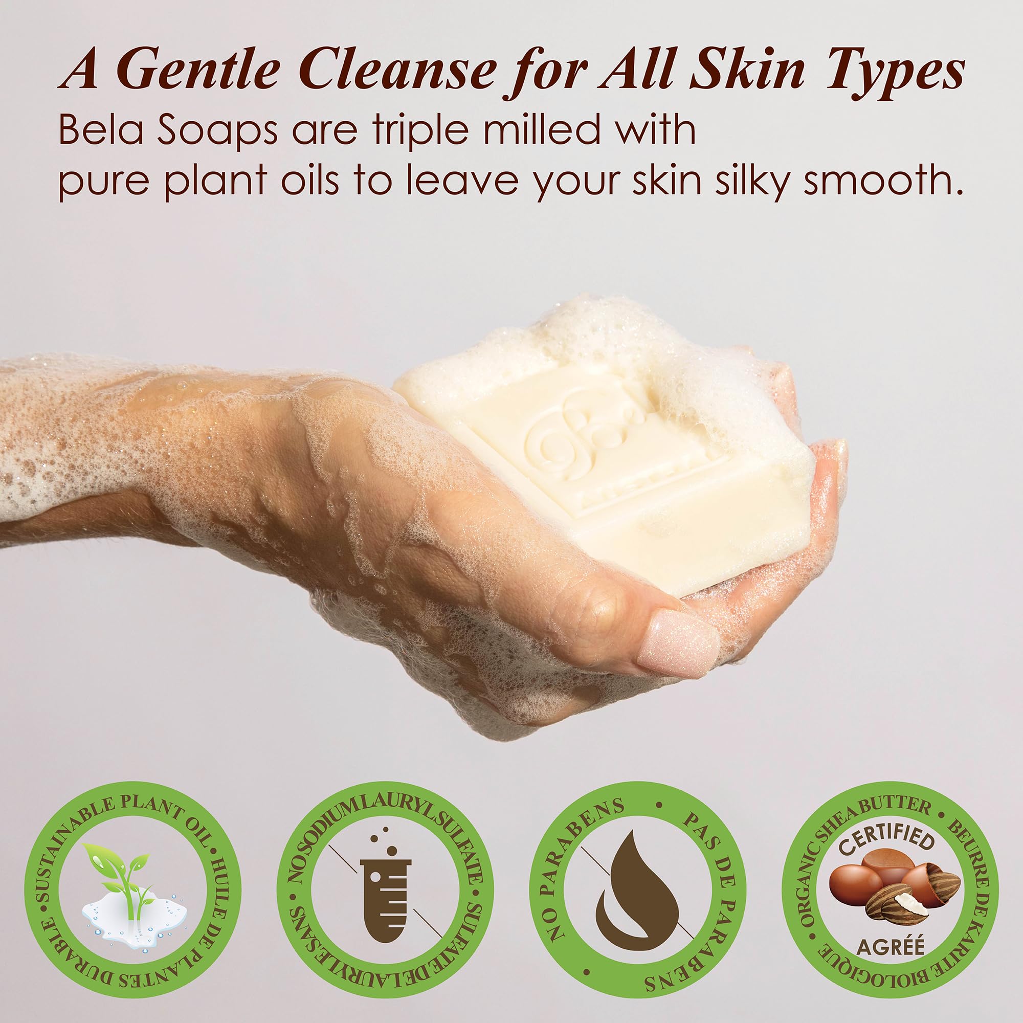 BELA Extra Creamy Goat Milk Soap 3.3 OZ Pack of 6, Long Lasting French Triple Milled Bar Soap Enriched with Organic Shea Butter, Hand, Face and Body Wash Bar, Made in Australia