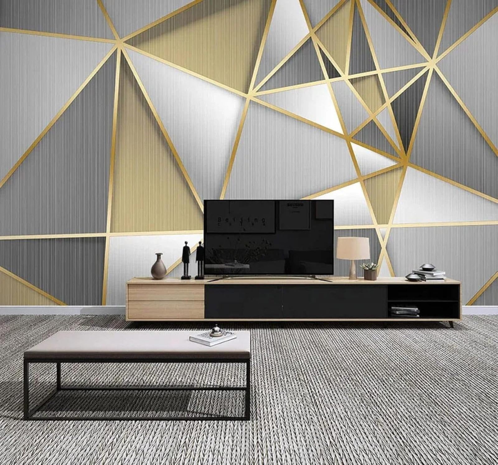 XLMING Minimalism Luxury Gold Geometric Lines 3D Wallpaper Luxury Home Dining Decor Paste Sofa Living Room The Wall for Bedroom Mural-430cm×300cm