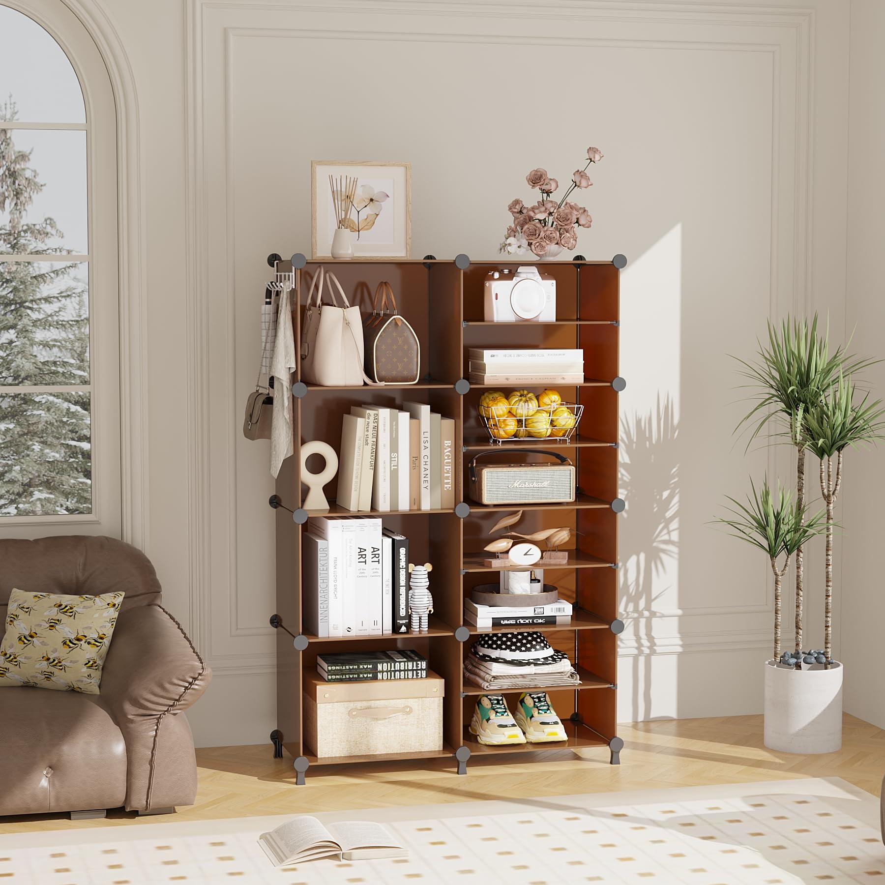 AWTATOS Organizer per armadio con 8 ripiani cubici portatili per armadio e vestiti impilabili per armadio, camera da letto, soggiorno, ufficio, marrone cacao