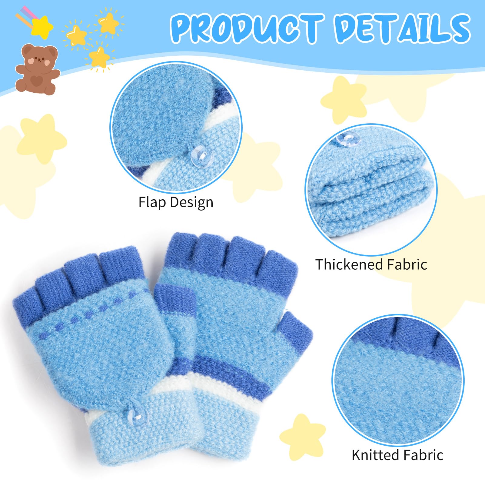 Kiiwah Guantes sin Dedos con Cubierta para Niños Niñas 5-10 Años, Mitones Niños Guantes Invierno Termicos Elásticas