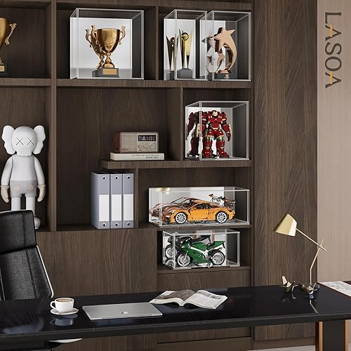 Miniatura 8 de LASOA Vitrina de acrílico para coleccionables, caja de exhibición de vidrio alternativo con espejo, escaparate de almacenamiento transparente de