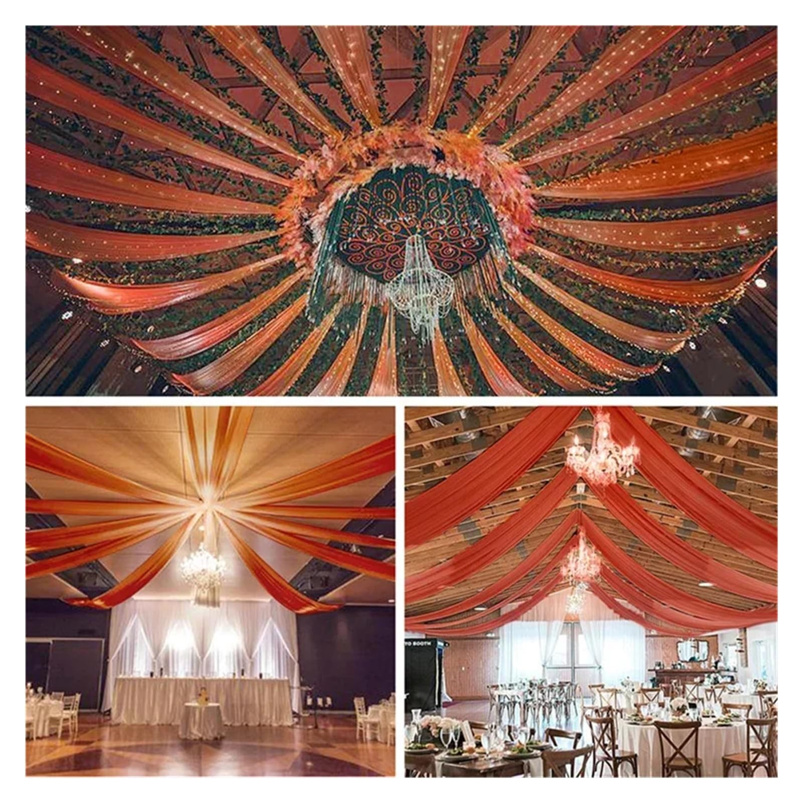 MDSIOKHJ Ceiling Drapes White Ceiling Drapes Wedding Arch Draping Fabric Decoration Sheer Tulle Curtain For Weddings Ceremony Birthday Party(Orange,150x300CM)
