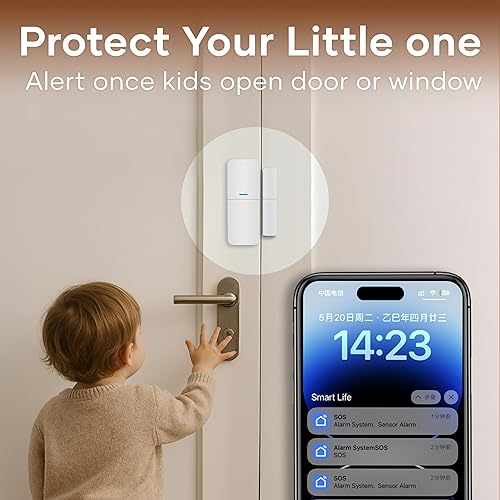 Miniatura 4 de tolviviov Sistema de alarma inteligente WiFi para puertaventana, kit de 8 piezas, alertas de aplicación, compatible con Alexa, sin tarifa mensual,