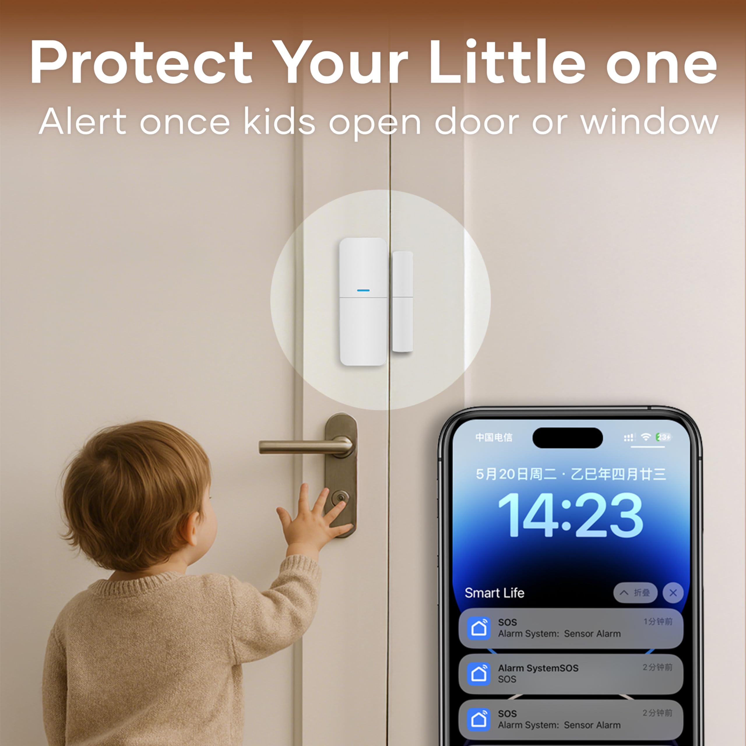 tolviviov WiFi Smart Door/Window Alarm System 8-Piece Kit – App Alerts, Compatible with Alexa, No Monthly Fee, Expandable DIY Wireless Home Security, 1 Siren, 5 Sensors & 2 Remotes (8 Pack)